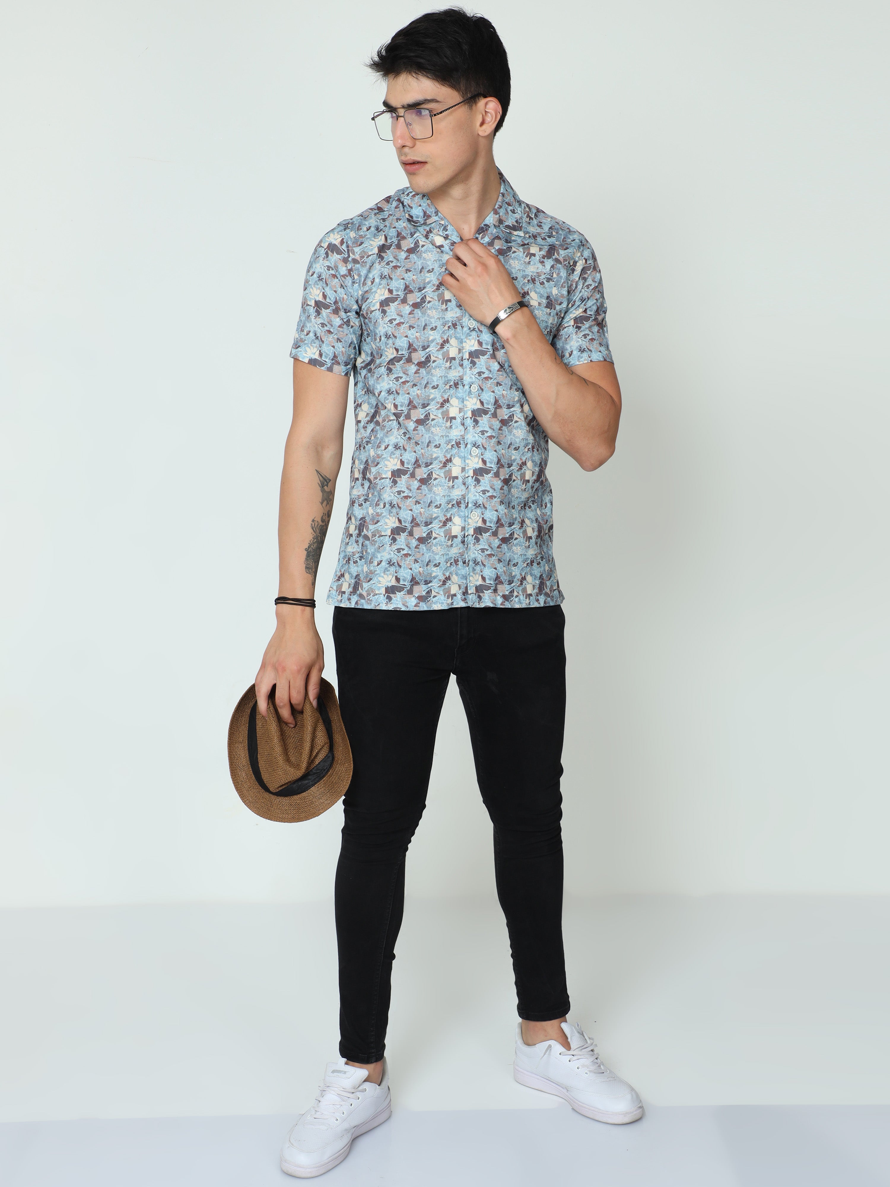 Classic Polo Mens Cotton Half Sleeve Printed Slim Fit Polo Neck Blue Color Casual Shirt | SBO2-89 A-HS-PRT-BSL