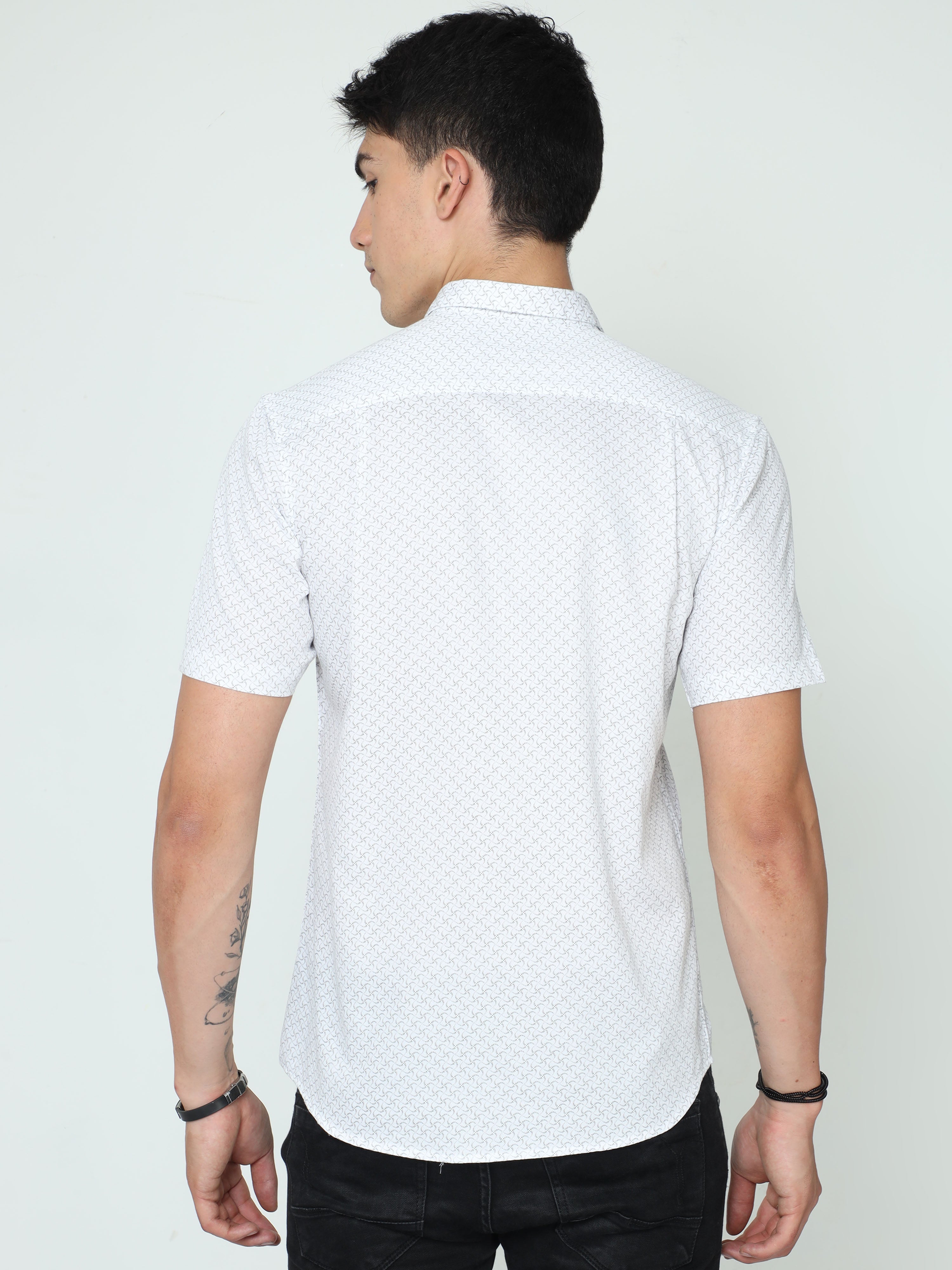 Classic Polo Mens Cotton Half Sleeve Printed Slim Fit Polo Neck White Color Casual Shirt | SO2-129 A-HS-PRT-SF