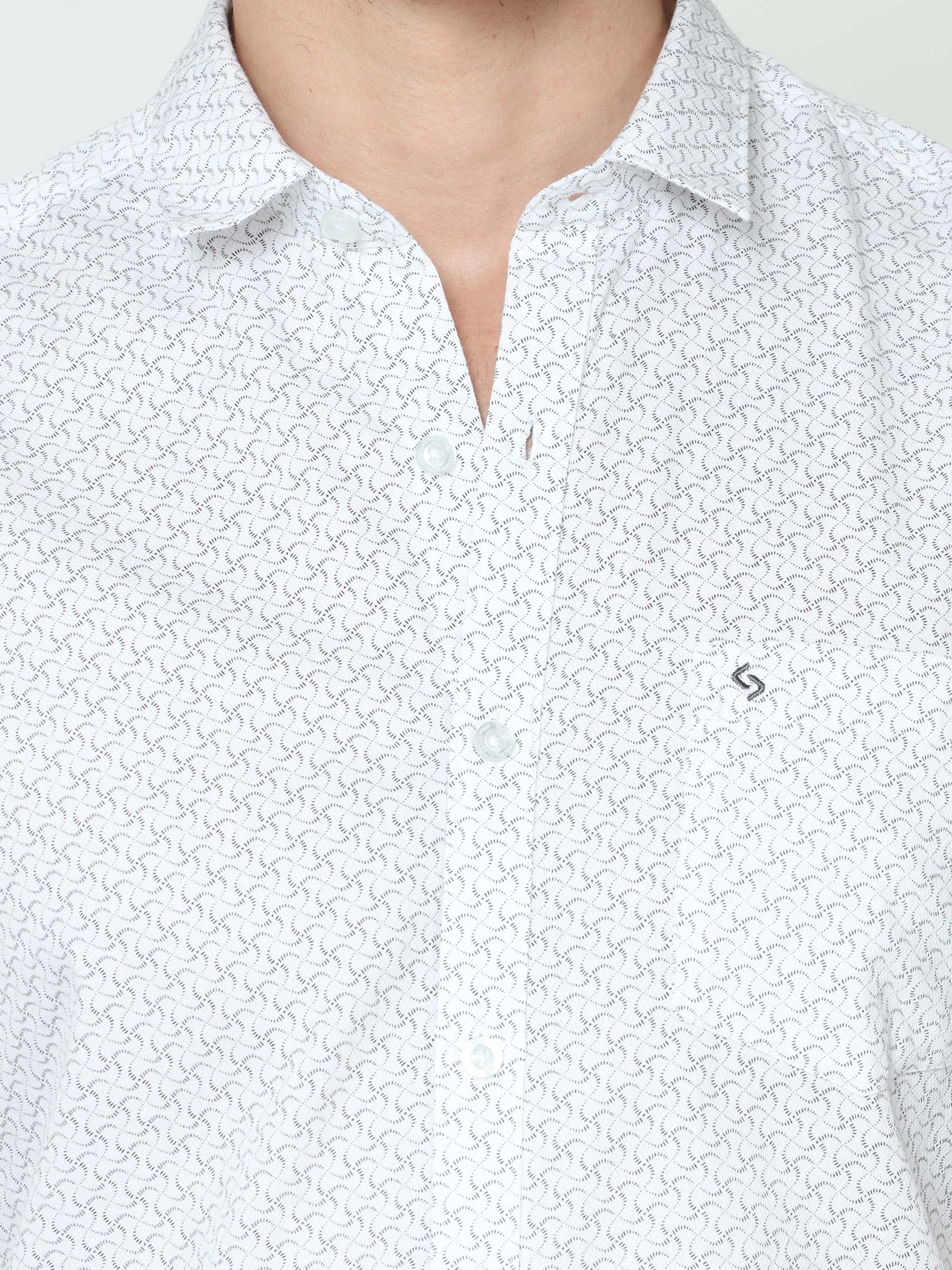 Classic Polo Mens Cotton Half Sleeve Printed Slim Fit Polo Neck White Color Casual Shirt | SO2-129 A-HS-PRT-SF