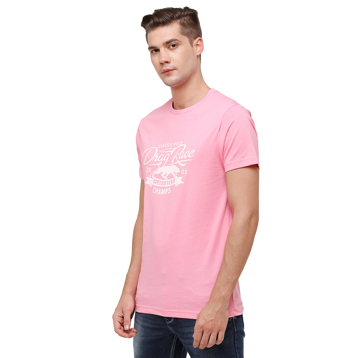 Classic Polo Men's Half Sleeve Crew Neck Yellow & Pink Slim Fit Single Jersey Pack Of 2 T-shirt Iris - 11 T-shirt Classic Polo 