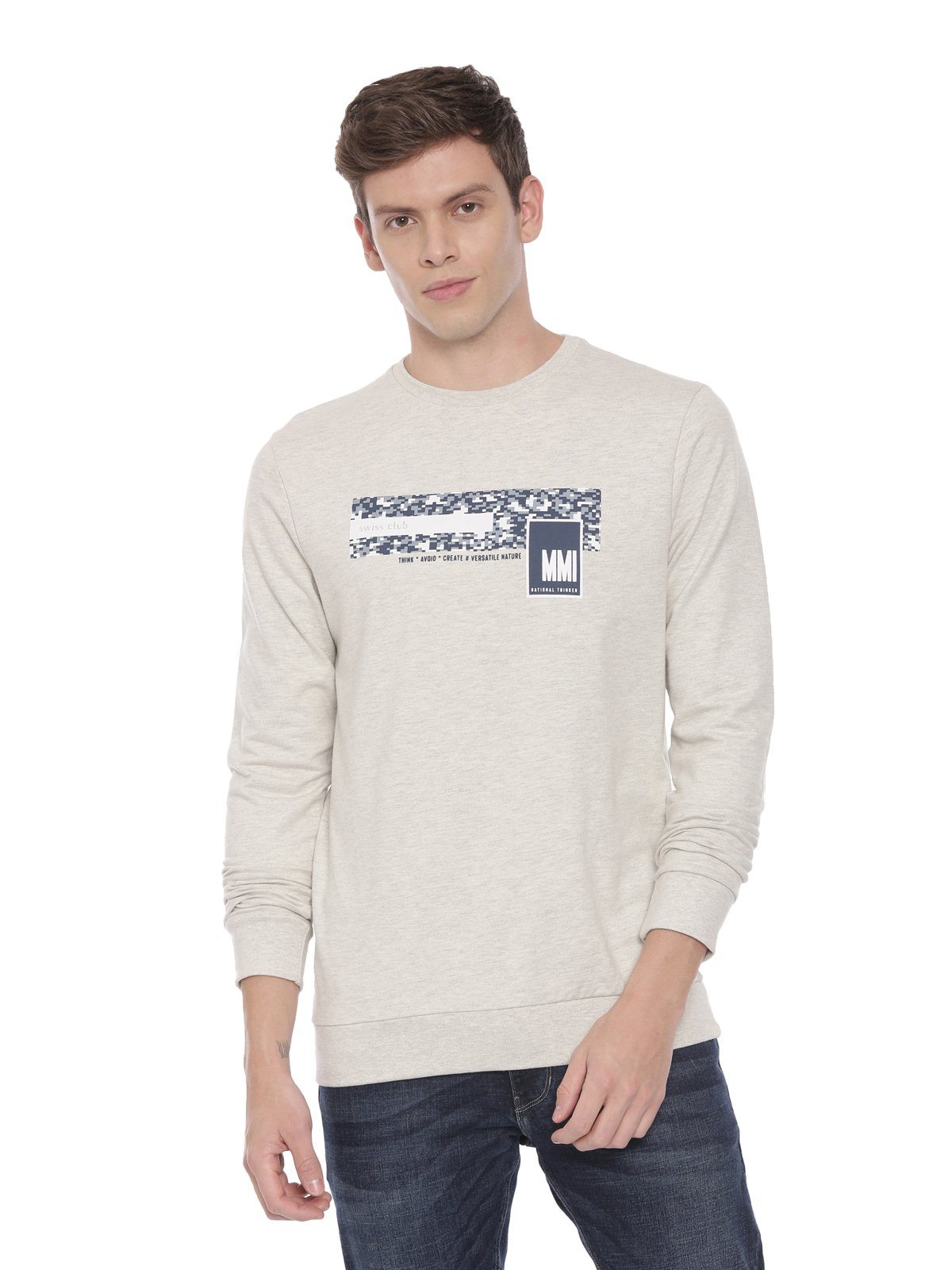 Swiss club Men's Round Neck Full Sleeve Light Grey 100% Cotton Slim Fit Sweat Shirt LAZO - 02 A Sweat Shirts Swiss Club 