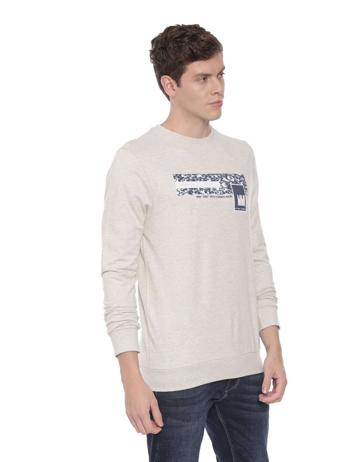 Swiss club Men's Round Neck Full Sleeve Light Grey 100% Cotton Slim Fit Sweat Shirt LAZO - 02 A Sweat Shirts Swiss Club 
