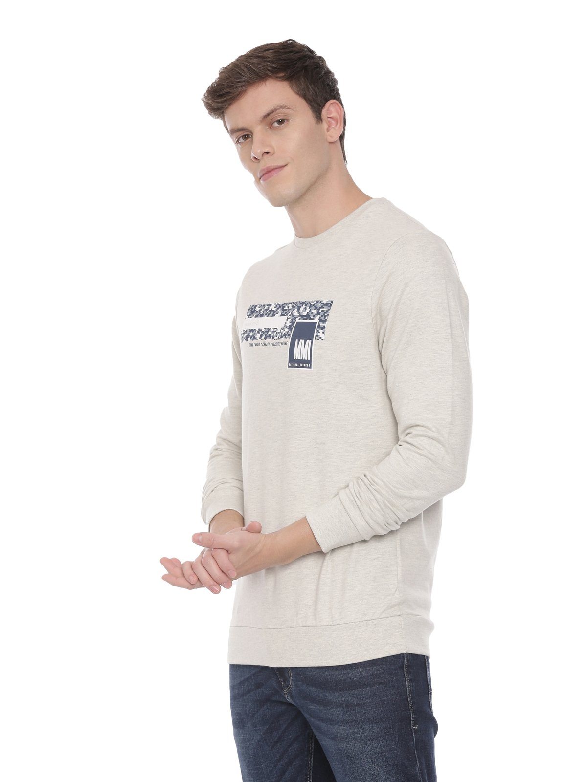 Swiss club Men's Round Neck Full Sleeve Light Grey 100% Cotton Slim Fit Sweat Shirt LAZO - 02 A Sweat Shirts Swiss Club 