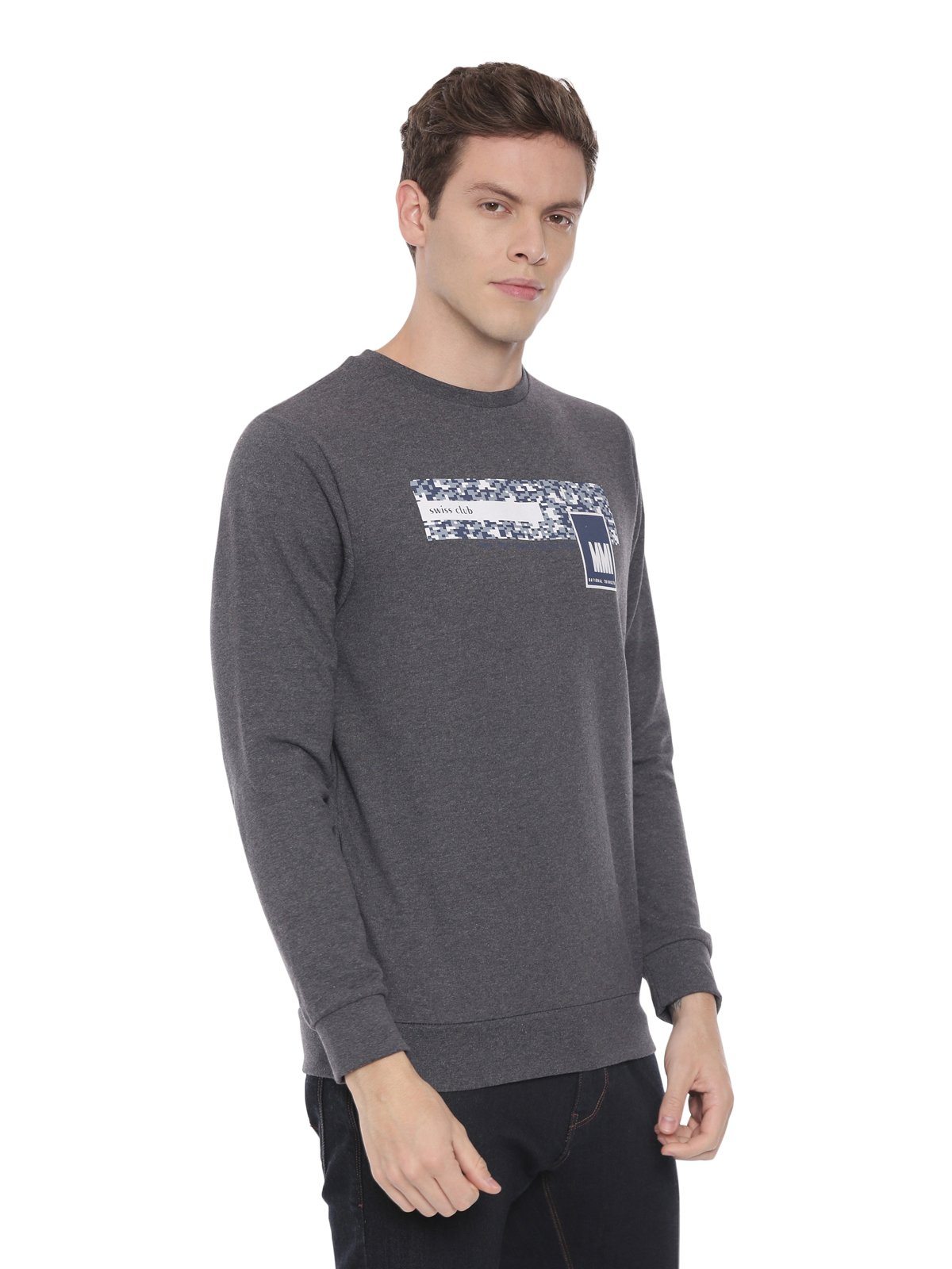 Swiss club Men's Round Neck Full Sleeve Dark Grey 100% Cotton Slim Fit Sweat Shirt LAZO - 02 B Sweat Shirts Swiss Club 