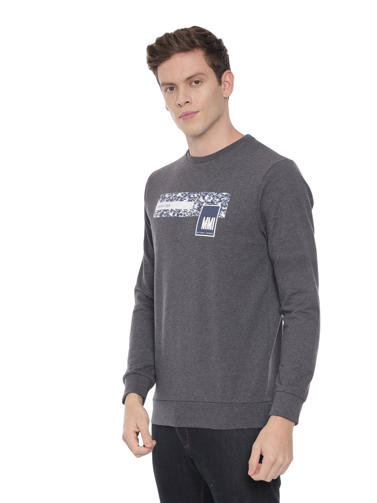 Swiss club Men's Round Neck Full Sleeve Dark Grey 100% Cotton Slim Fit Sweat Shirt LAZO - 02 B Sweat Shirts Swiss Club 