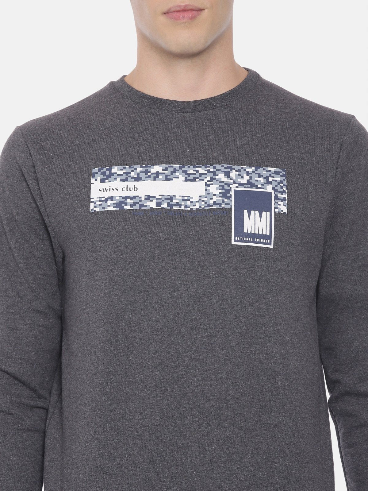 Swiss club Men's Round Neck Full Sleeve Dark Grey 100% Cotton Slim Fit Sweat Shirt LAZO - 02 B Sweat Shirts Swiss Club 