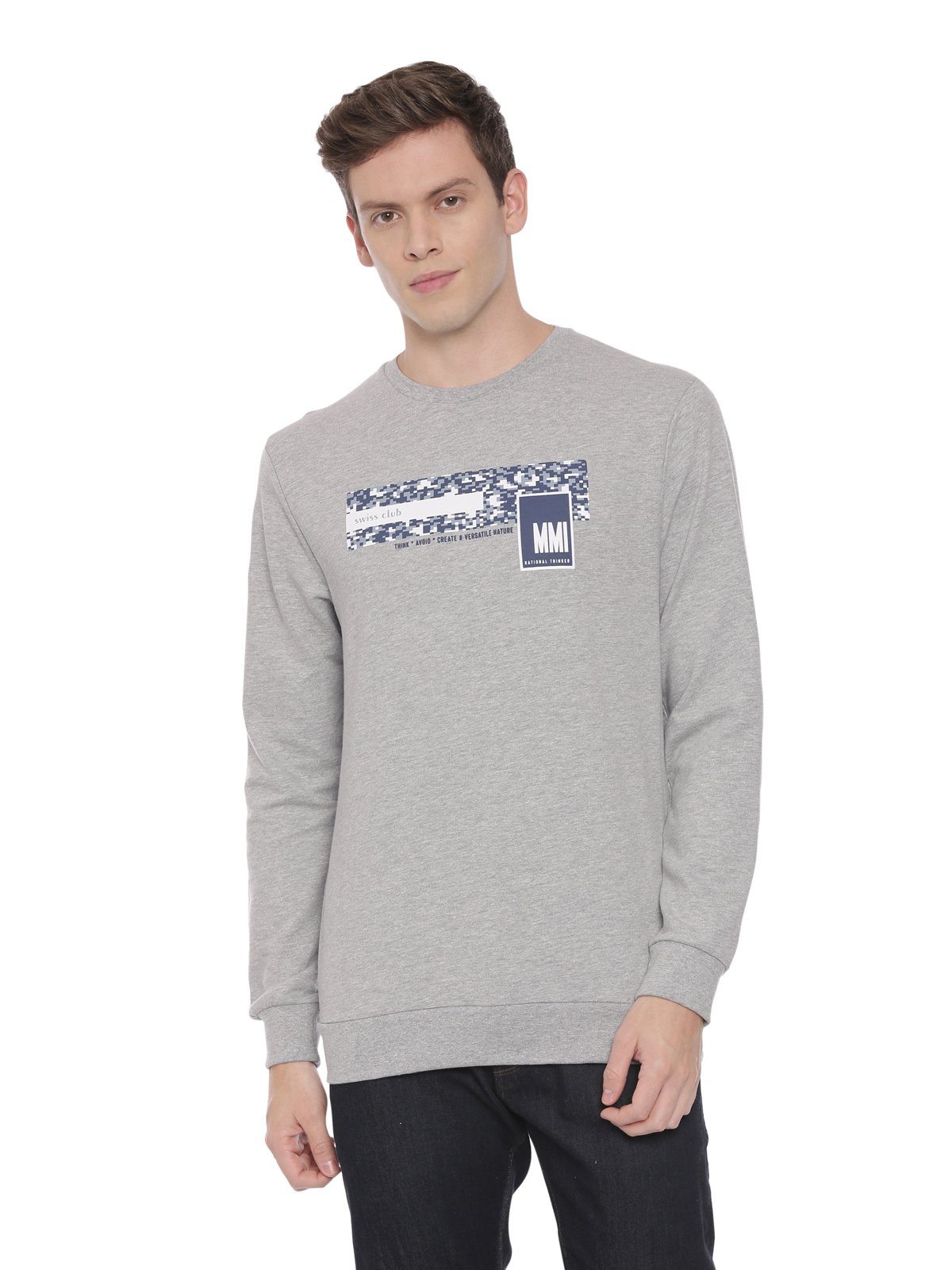 Swiss club Men's Round Neck Full Sleeve Grey 100% Cotton Slim Fit Sweat Shirt LAZO - 02 C Sweat Shirts Swiss Club 