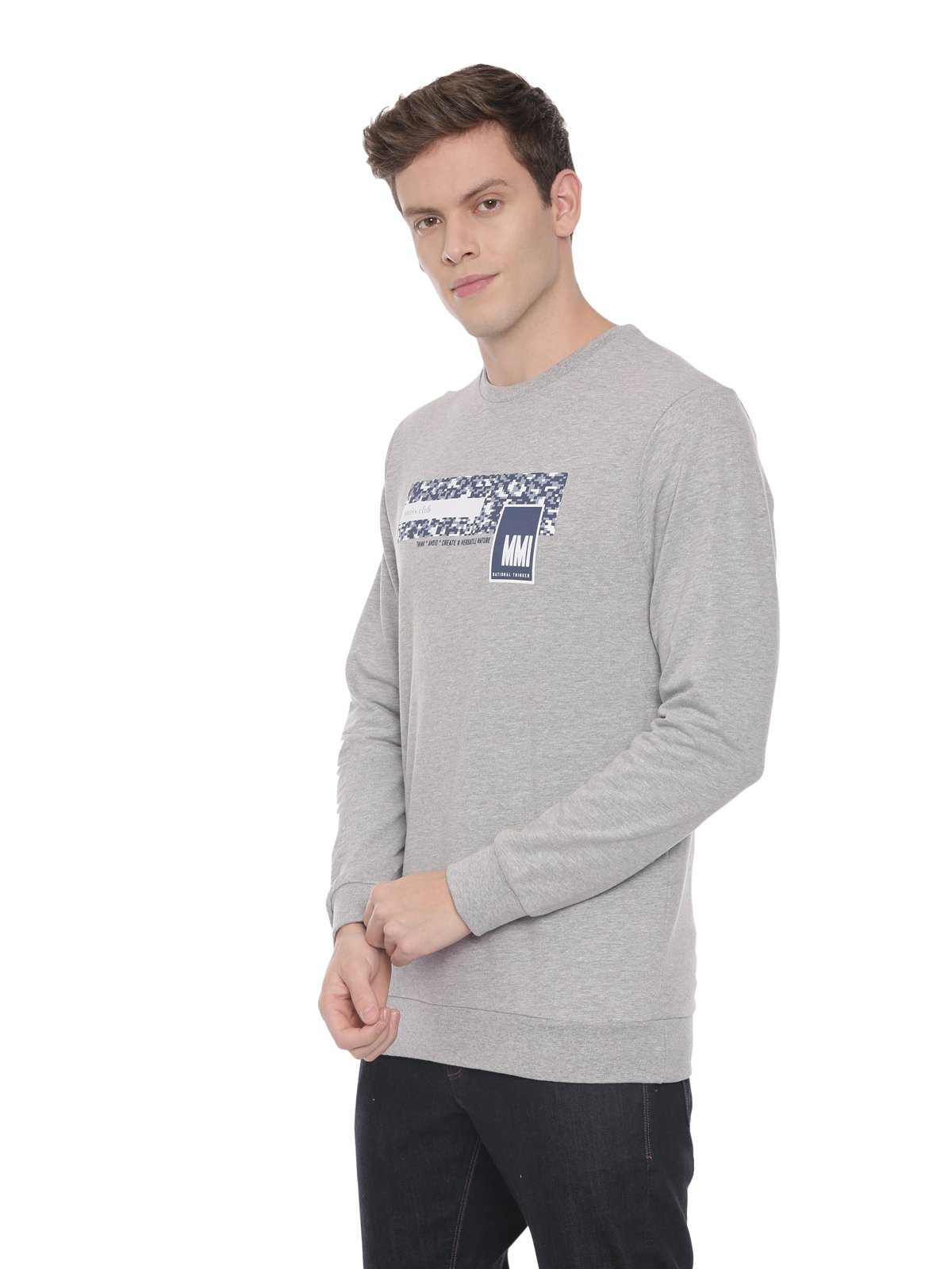 Swiss club Men's Round Neck Full Sleeve Grey 100% Cotton Slim Fit Sweat Shirt LAZO - 02 C Sweat Shirts Swiss Club 