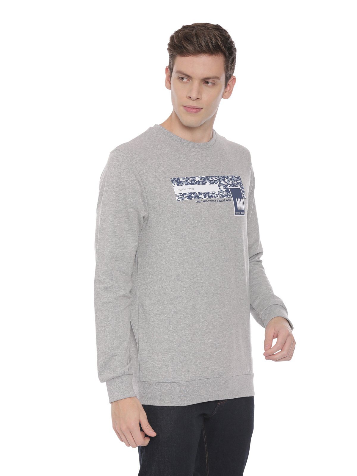 Swiss club Men's Round Neck Full Sleeve Grey 100% Cotton Slim Fit Sweat Shirt LAZO - 02 C Sweat Shirts Swiss Club 
