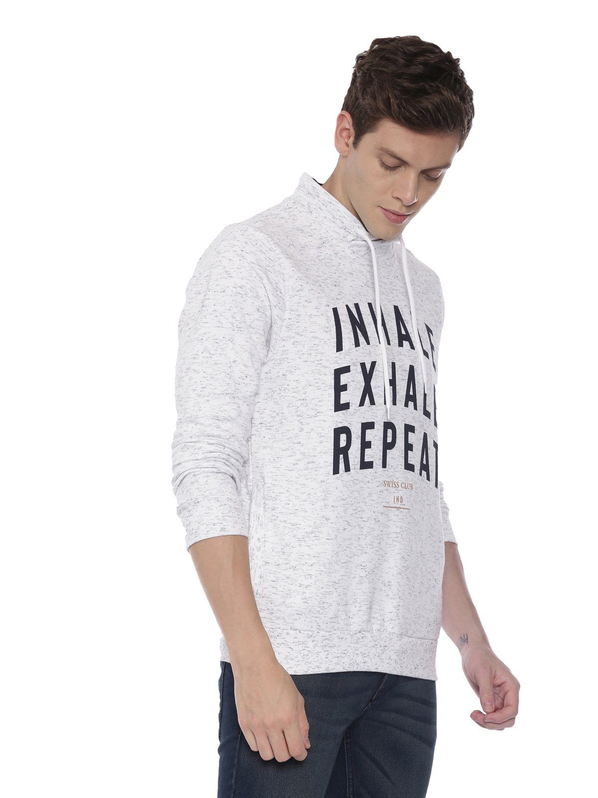 Swiss club Men's Hooded Full Sleeve Light Grey 100% Cotton Slim Fit Sweat Shirt LAZO - 05 A Sweat Shirts Swiss Club 
