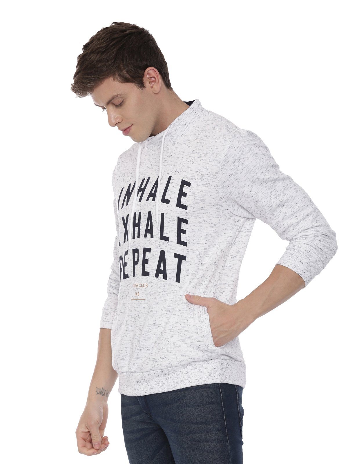 Swiss club Men's Hooded Full Sleeve Light Grey 100% Cotton Slim Fit Sweat Shirt LAZO - 05 A Sweat Shirts Swiss Club 