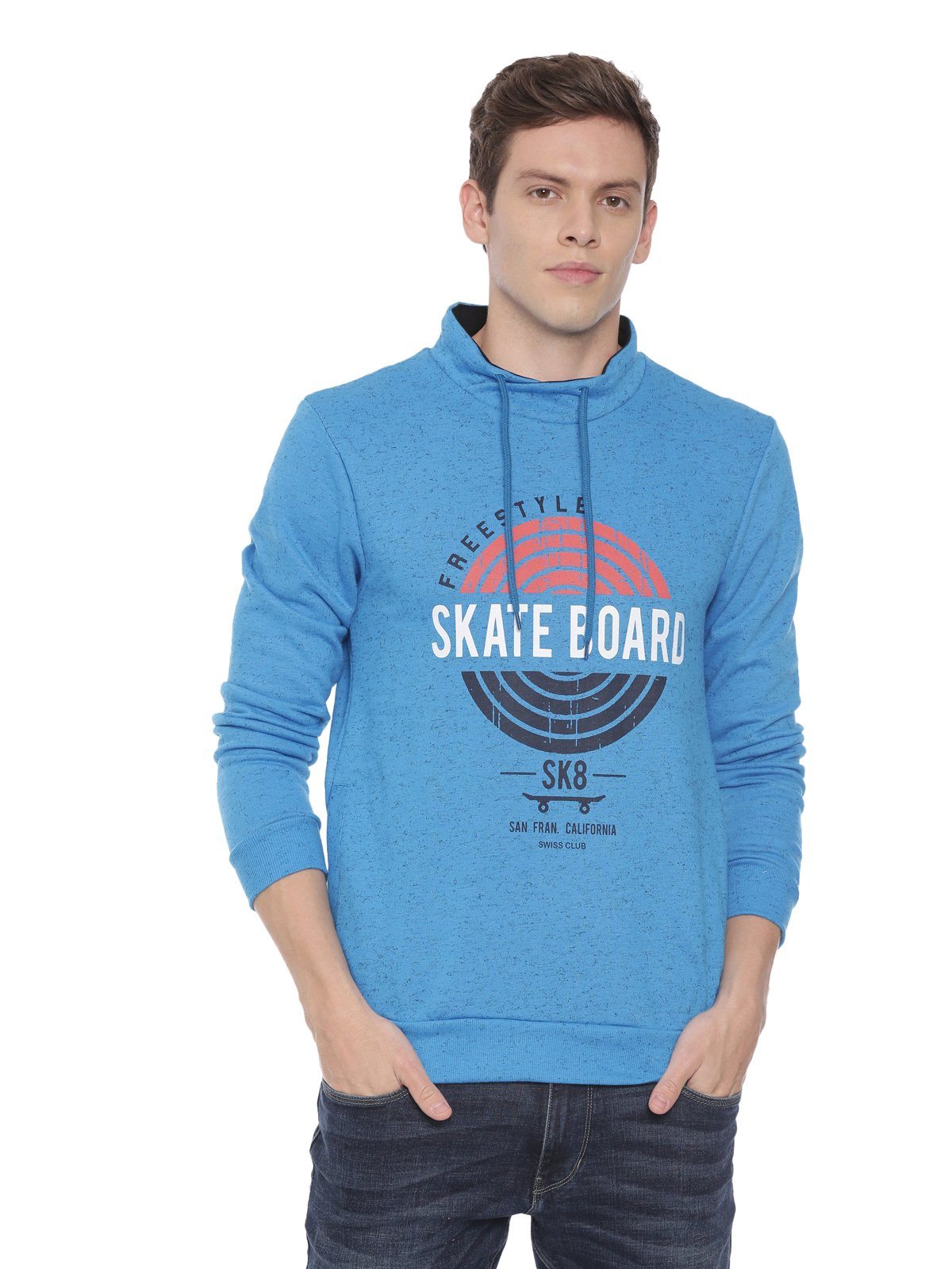 Swiss club Men's Hooded Full Sleeve Blue 100% Cotton Slim Fit Sweat Shirt LAZO - 05 B Sweat Shirts Swiss Club 