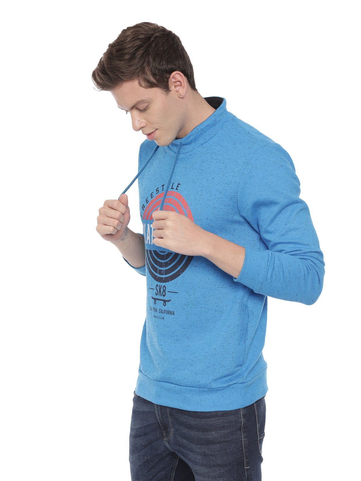 Swiss club Men's Hooded Full Sleeve Blue 100% Cotton Slim Fit Sweat Shirt LAZO - 05 B Sweat Shirts Swiss Club 