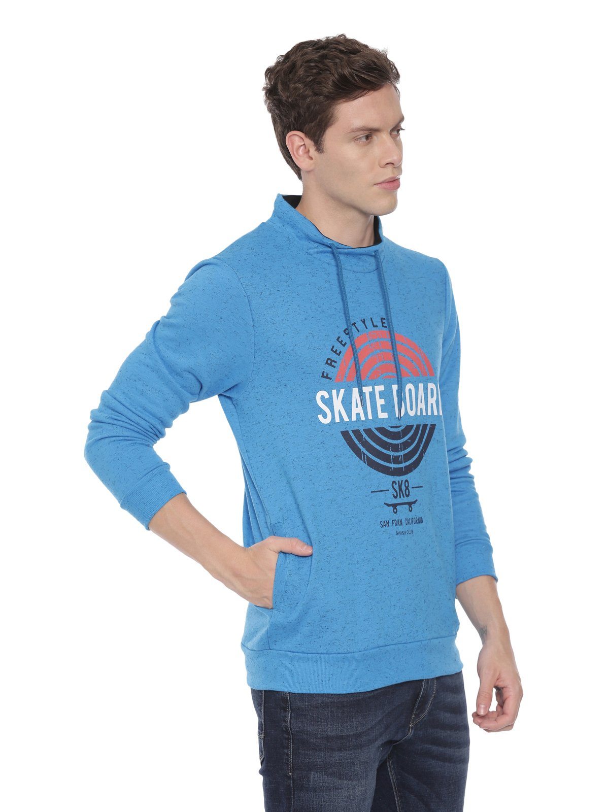 Swiss club Men's Hooded Full Sleeve Blue 100% Cotton Slim Fit Sweat Shirt LAZO - 05 B Sweat Shirts Swiss Club 