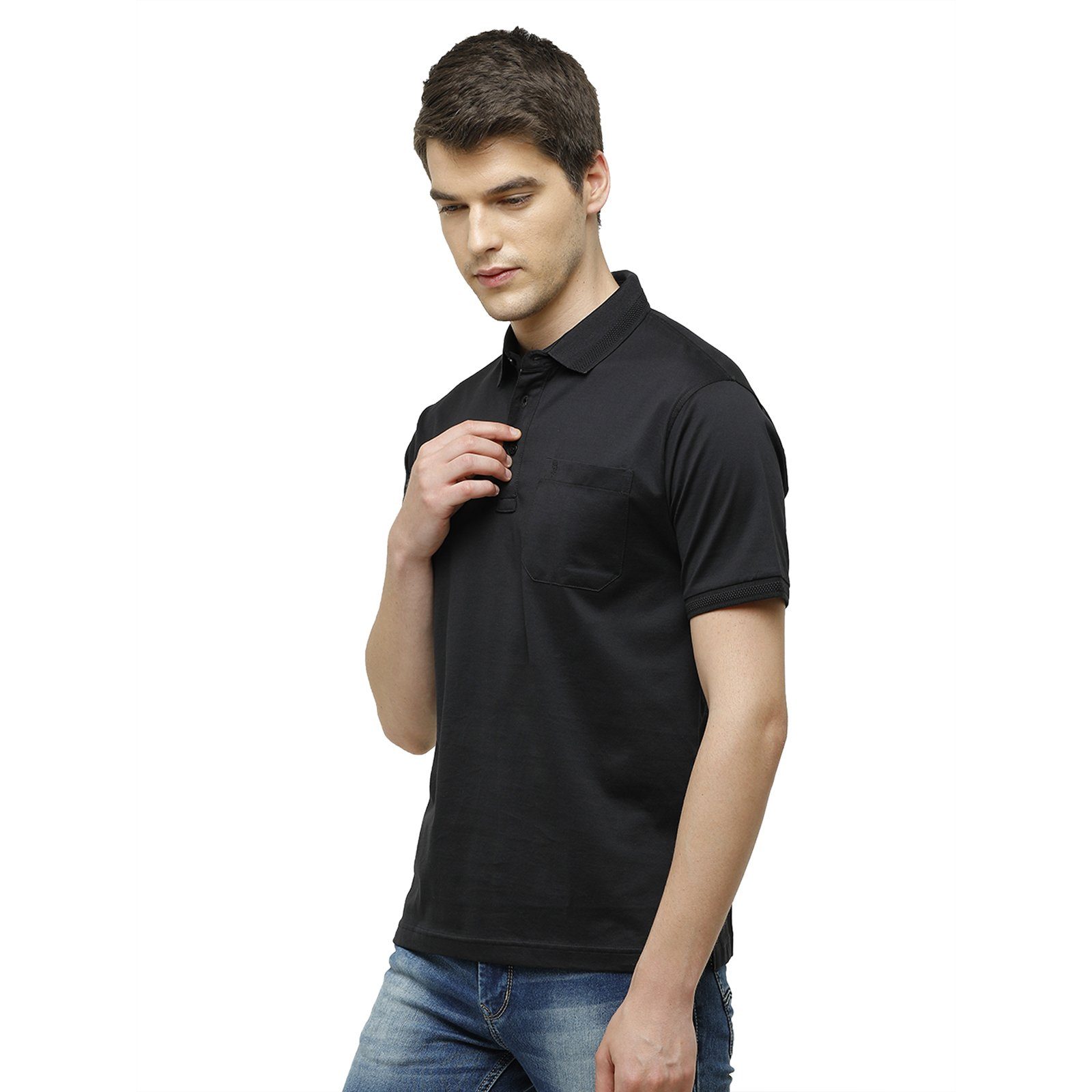 Swiss Club Men's Regular Fit Polo Collar Half Sleeve Solid Cotton Blend Black T-Shirt LUXOS-BLACK AF P T-shirt Swiss Club 
