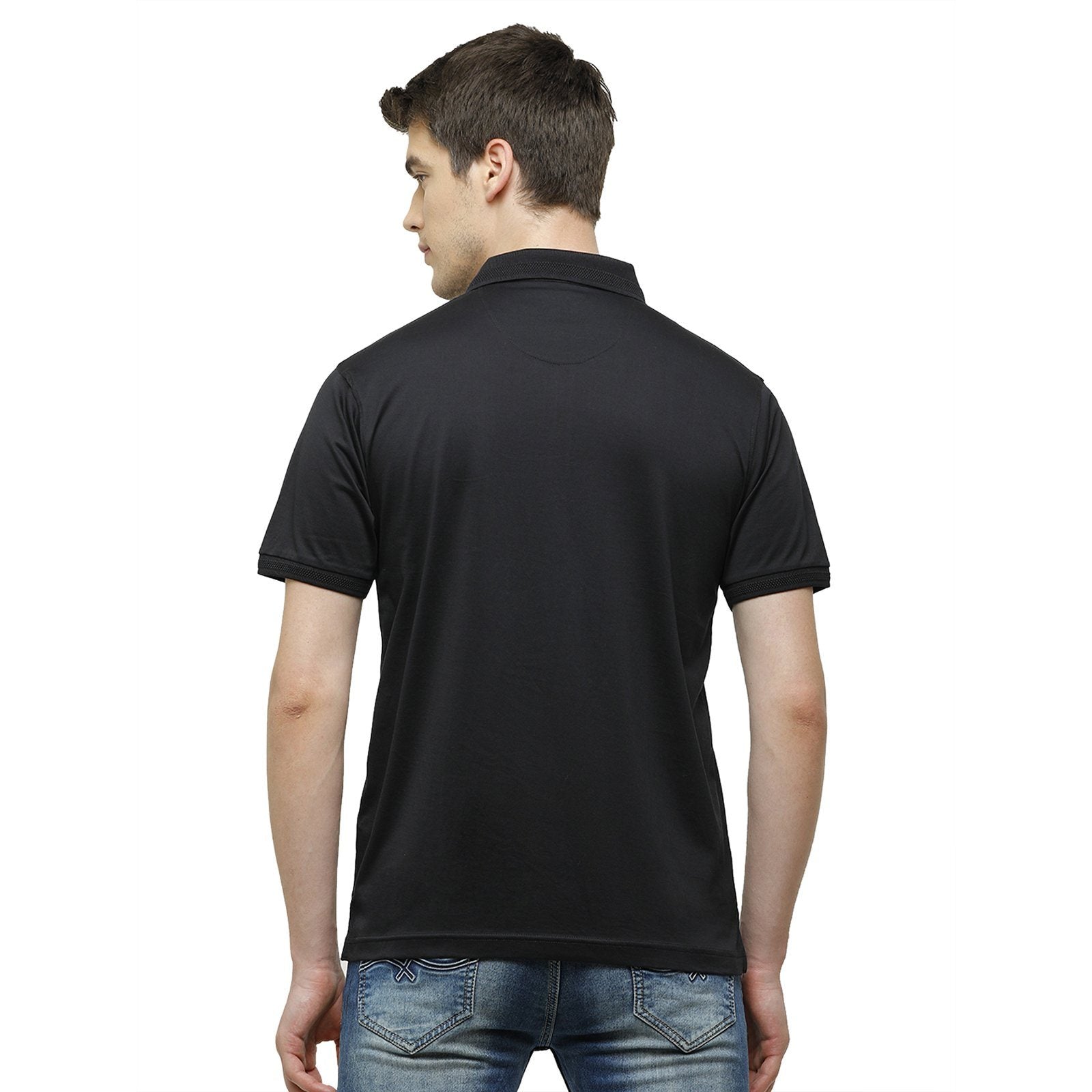 Swiss Club Men's Regular Fit Polo Collar Half Sleeve Solid Cotton Blend Black T-Shirt LUXOS-BLACK AF P T-shirt Swiss Club 