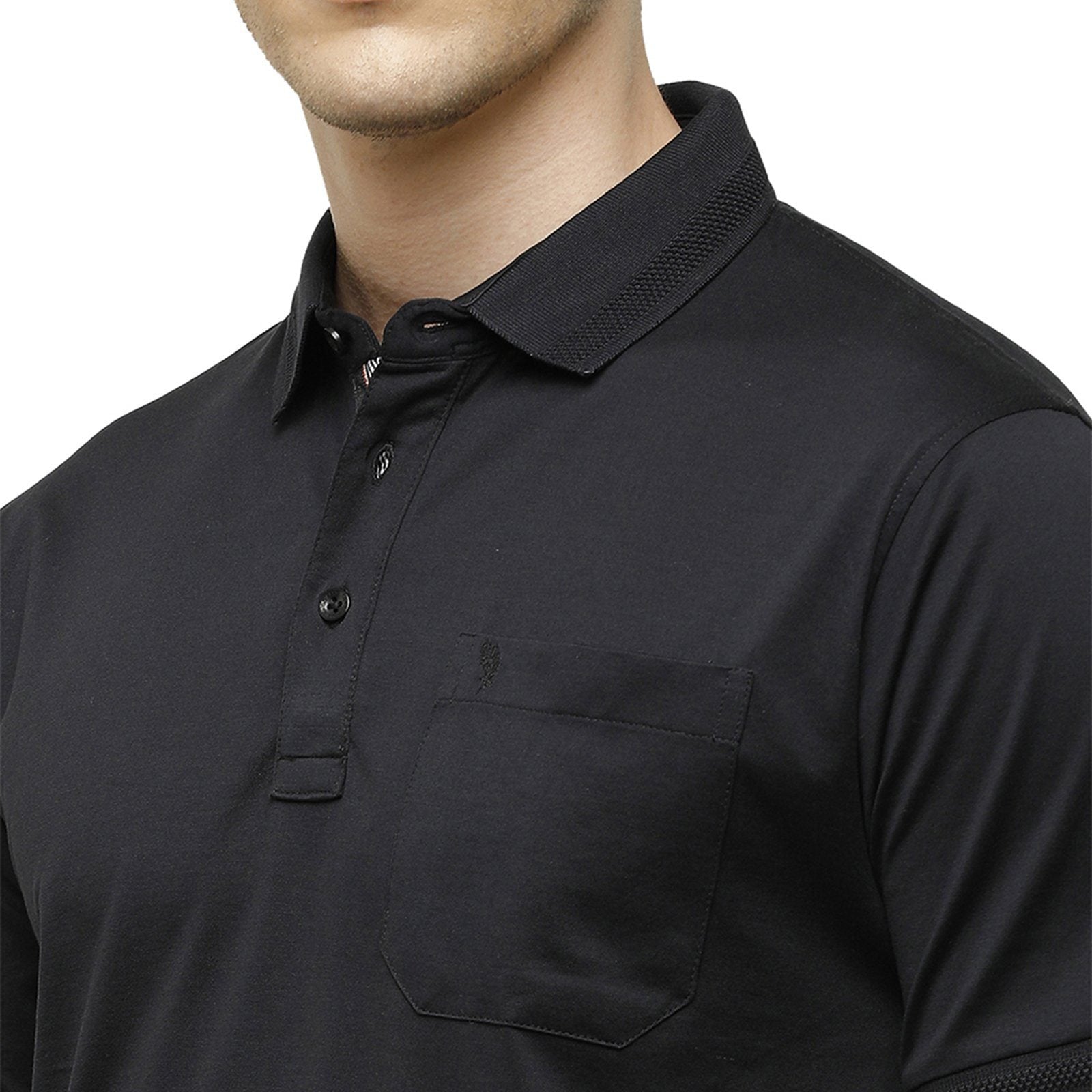 Swiss Club Men's Regular Fit Polo Collar Half Sleeve Solid Cotton Blend Black T-Shirt LUXOS-BLACK AF P T-shirt Swiss Club 