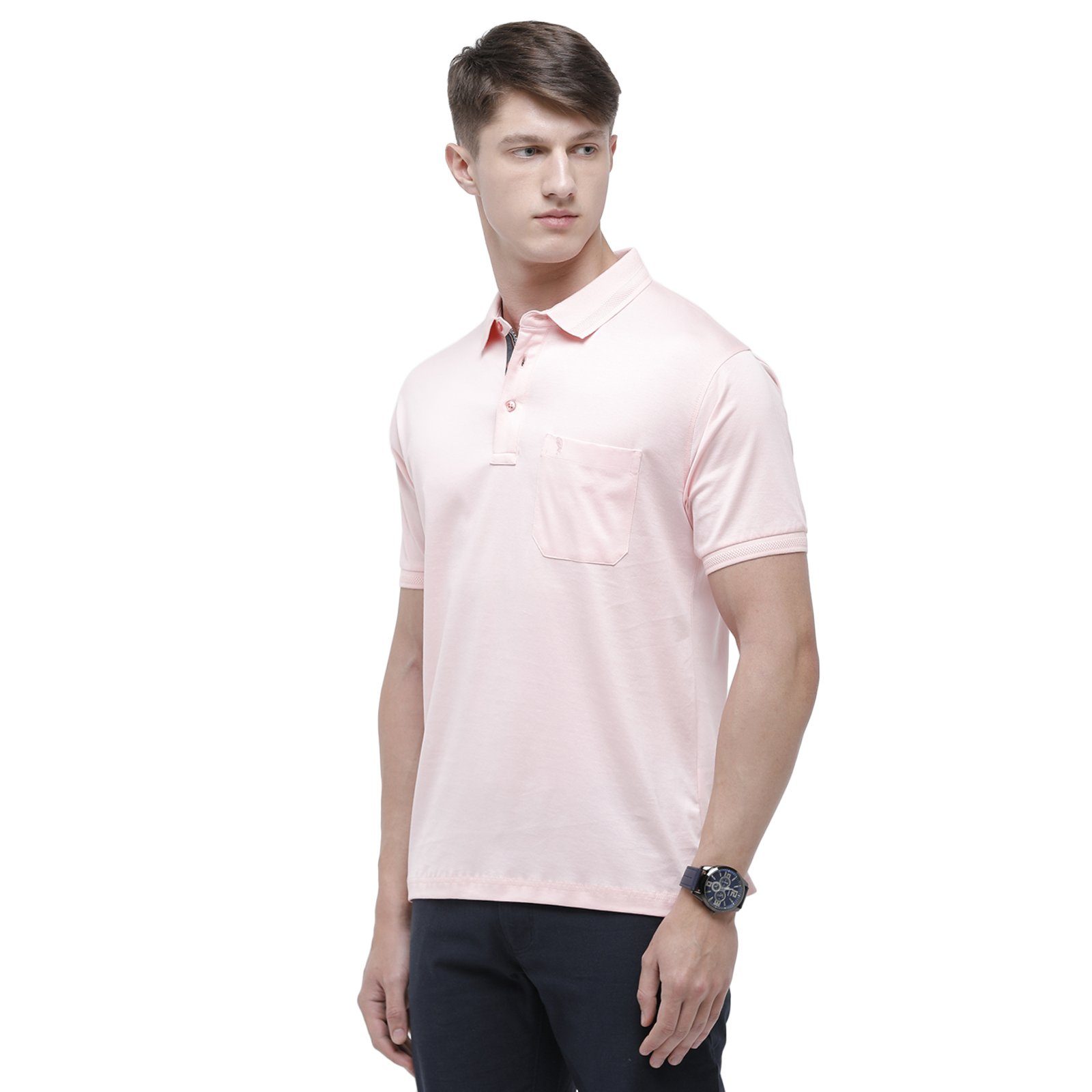 Swiss club Men's Polo Neck Half Sleeve Light Pink Cotton Regular Fit T-Shirt LUXOS-CRYSTAL ROSE AF P T-shirt Swiss Club 