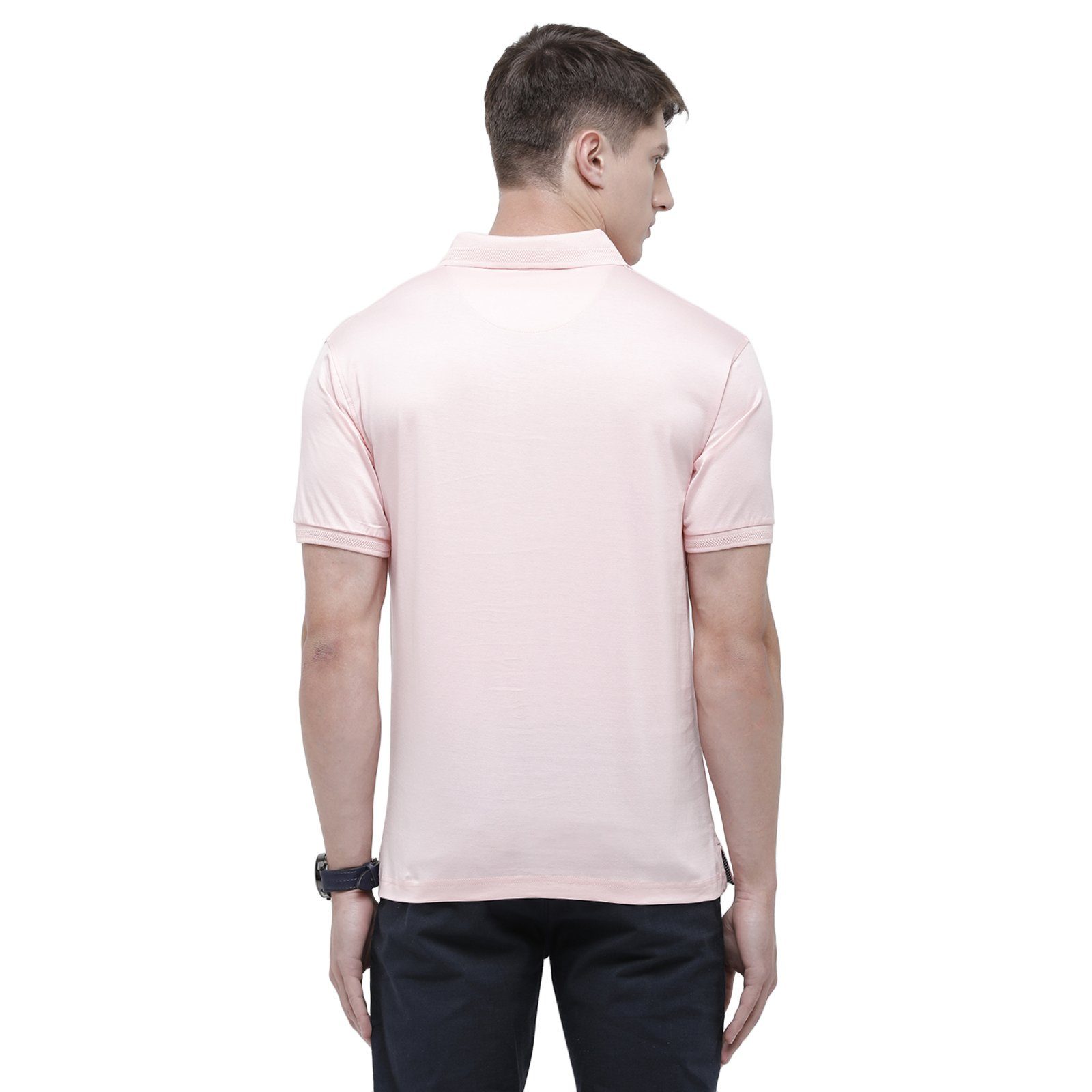 Swiss club Men's Polo Neck Half Sleeve Light Pink Cotton Regular Fit T-Shirt LUXOS-CRYSTAL ROSE AF P T-shirt Swiss Club 