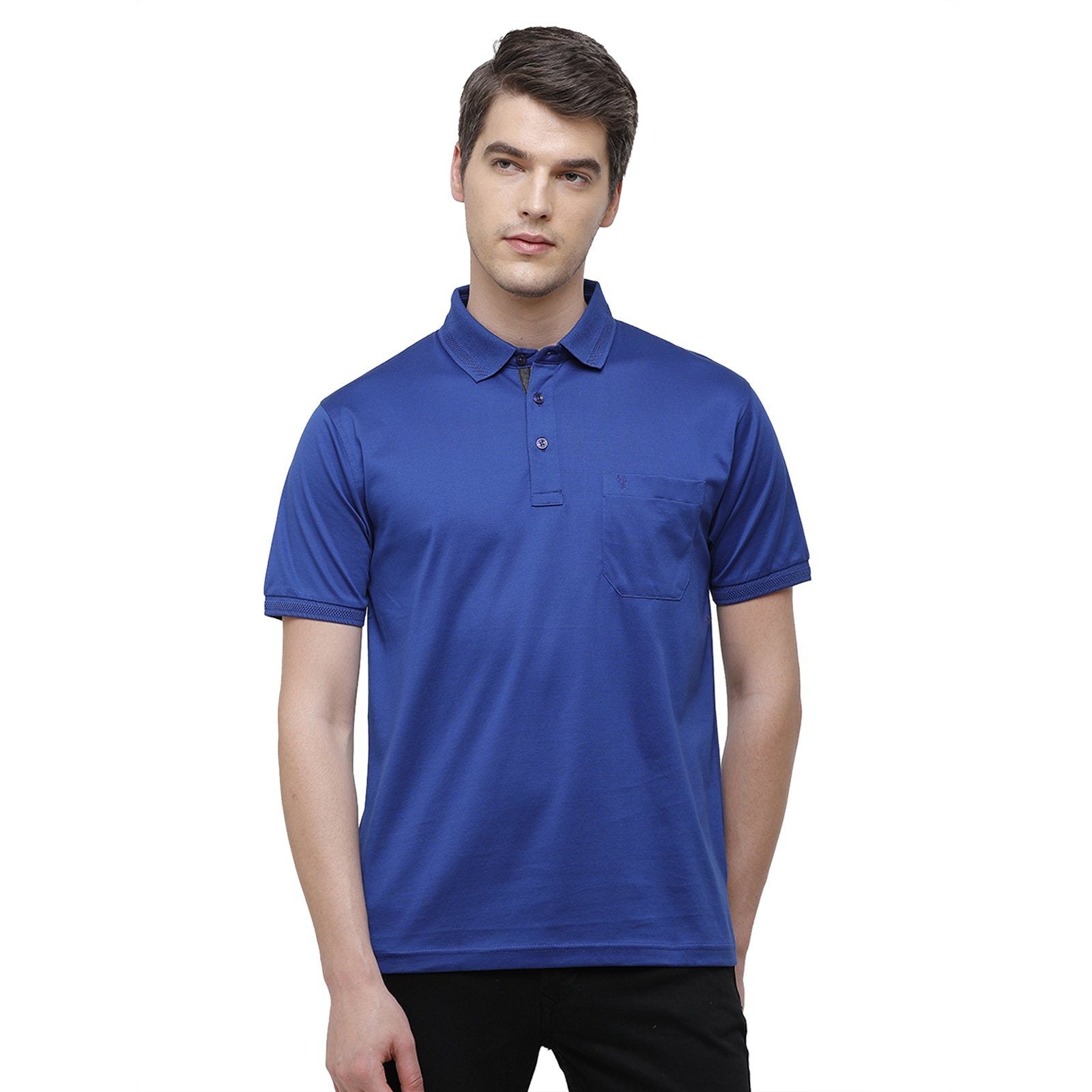 Swiss Club Men's Regular Fit Polo Collar Half Sleeve Solid Cotton Blend Royal Blue T-Shirt LUXOS-ESTATE BLUE AF P T-shirt Swiss Club 