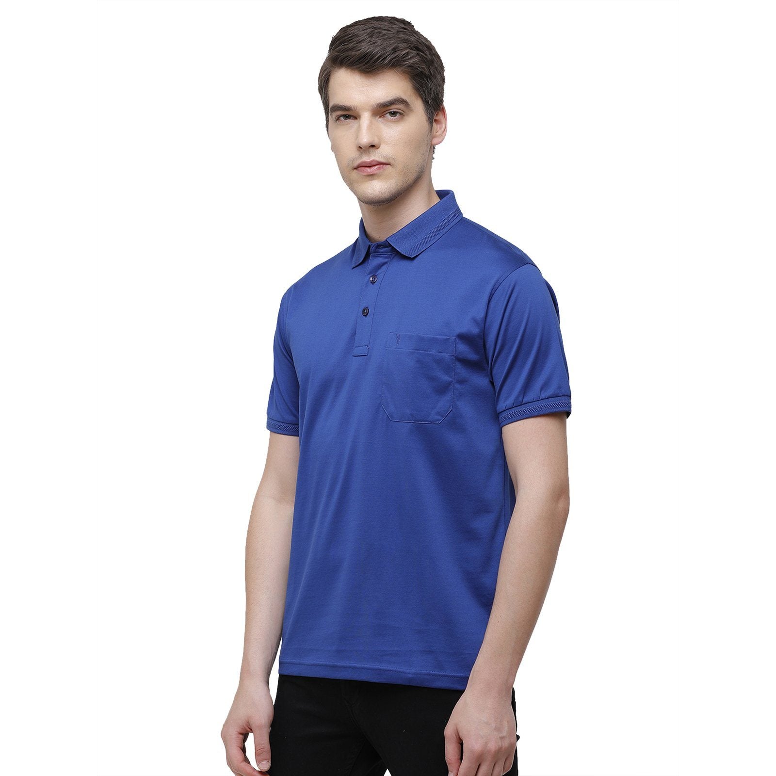 Swiss Club Men's Regular Fit Polo Collar Half Sleeve Solid Cotton Blend Royal Blue T-Shirt LUXOS-ESTATE BLUE AF P T-shirt Swiss Club 