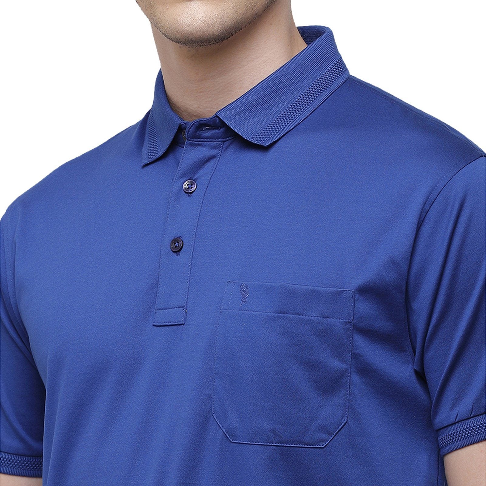 Swiss Club Men's Regular Fit Polo Collar Half Sleeve Solid Cotton Blend Royal Blue T-Shirt LUXOS-ESTATE BLUE AF P T-shirt Swiss Club 