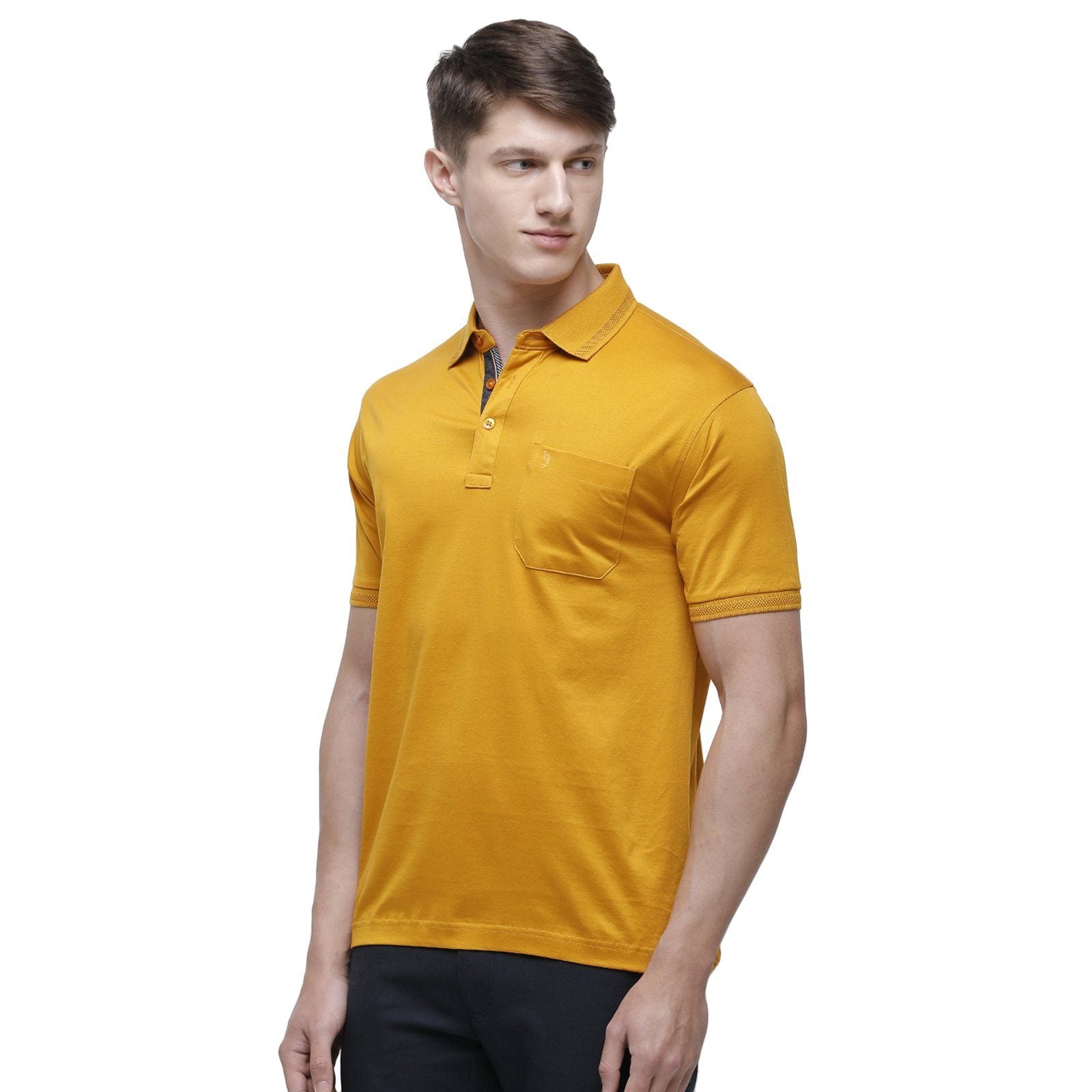Swiss club Men's Polo Neck Half Sleeve Mustard Cotton Regular Fit T-Shirt LUXOS-GOLDEN YELLOW AF P T-shirt Swiss Club 