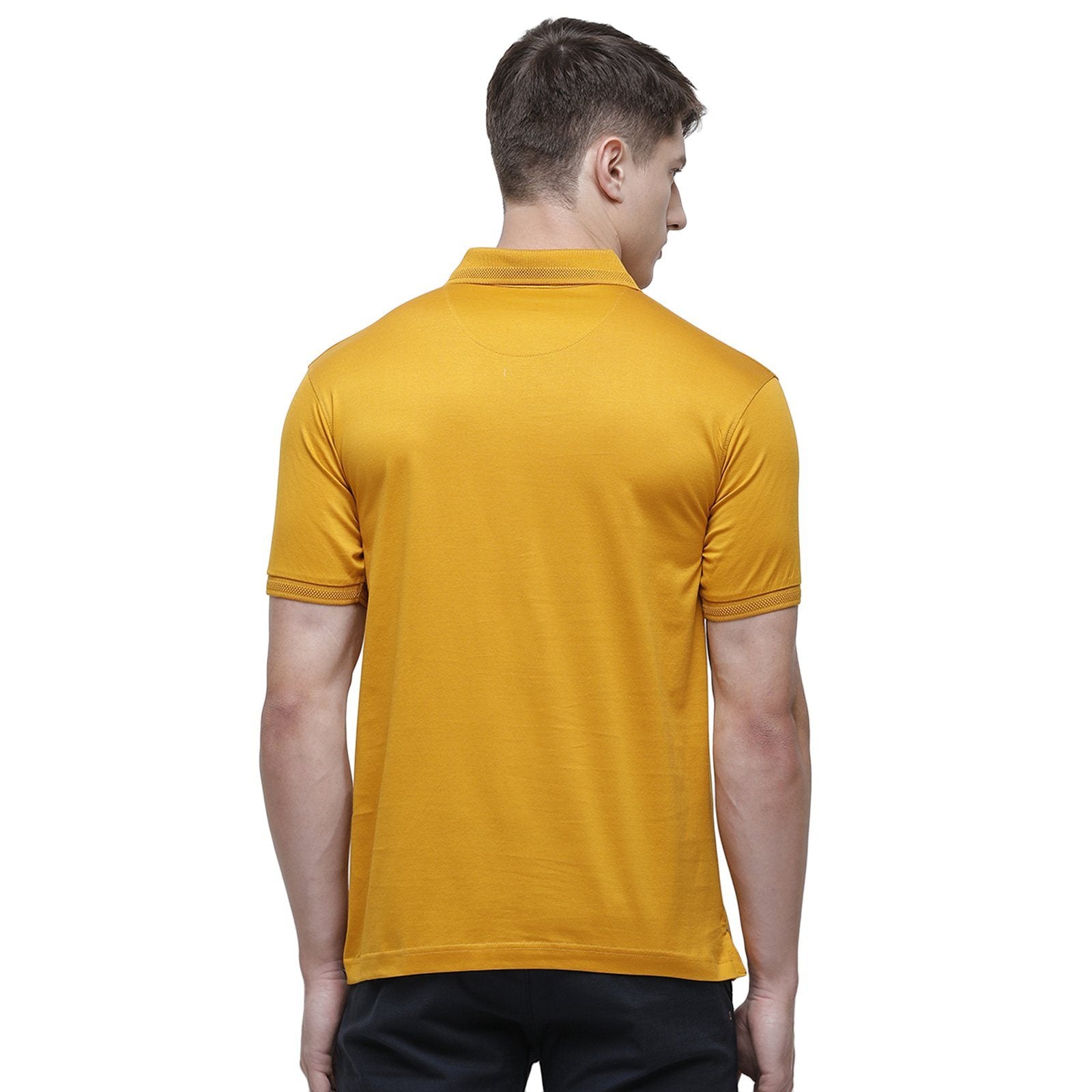 Swiss club Men's Polo Neck Half Sleeve Mustard Cotton Regular Fit T-Shirt LUXOS-GOLDEN YELLOW AF P T-shirt Swiss Club 