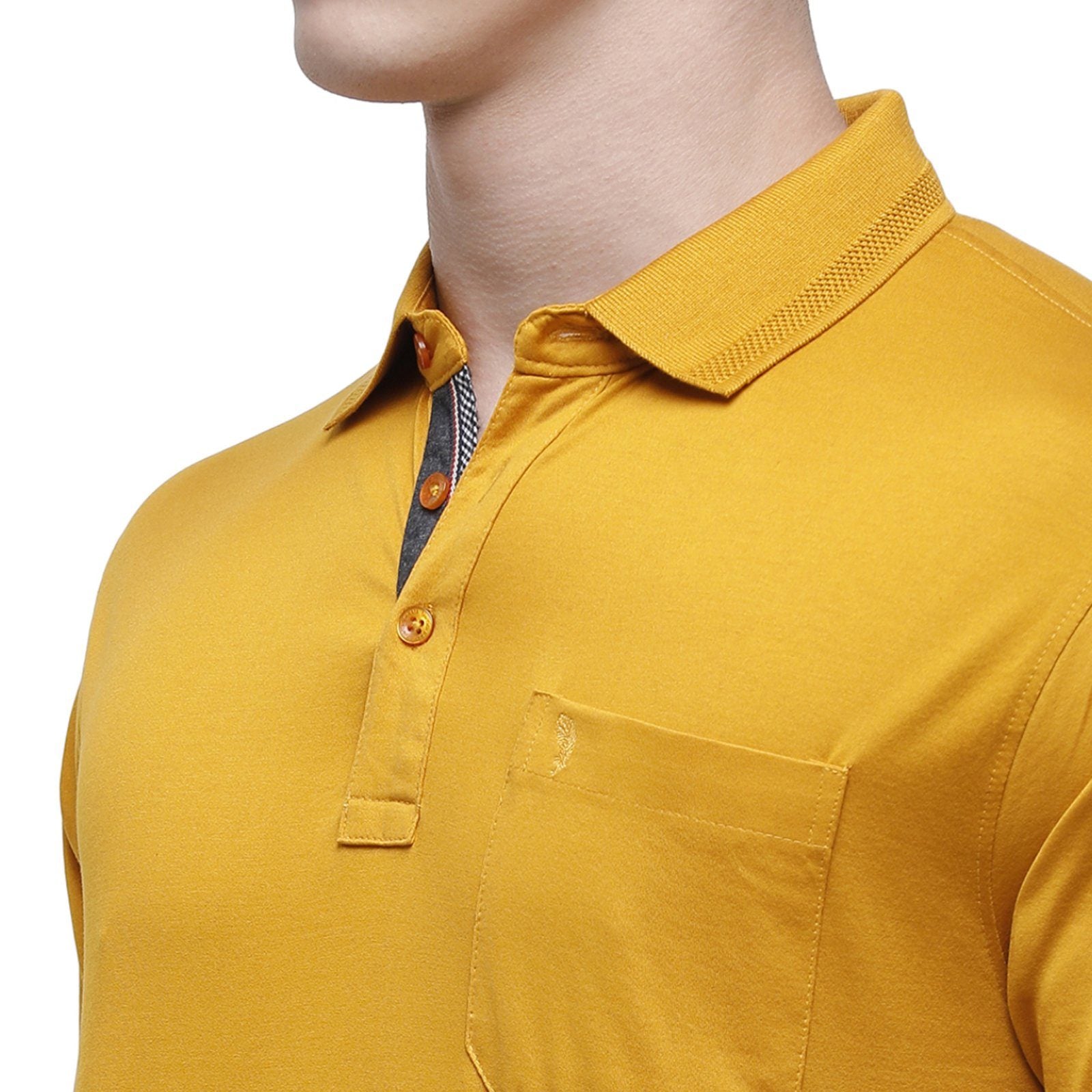 Swiss club Men's Polo Neck Half Sleeve Mustard Cotton Regular Fit T-Shirt LUXOS-GOLDEN YELLOW AF P T-shirt Swiss Club 