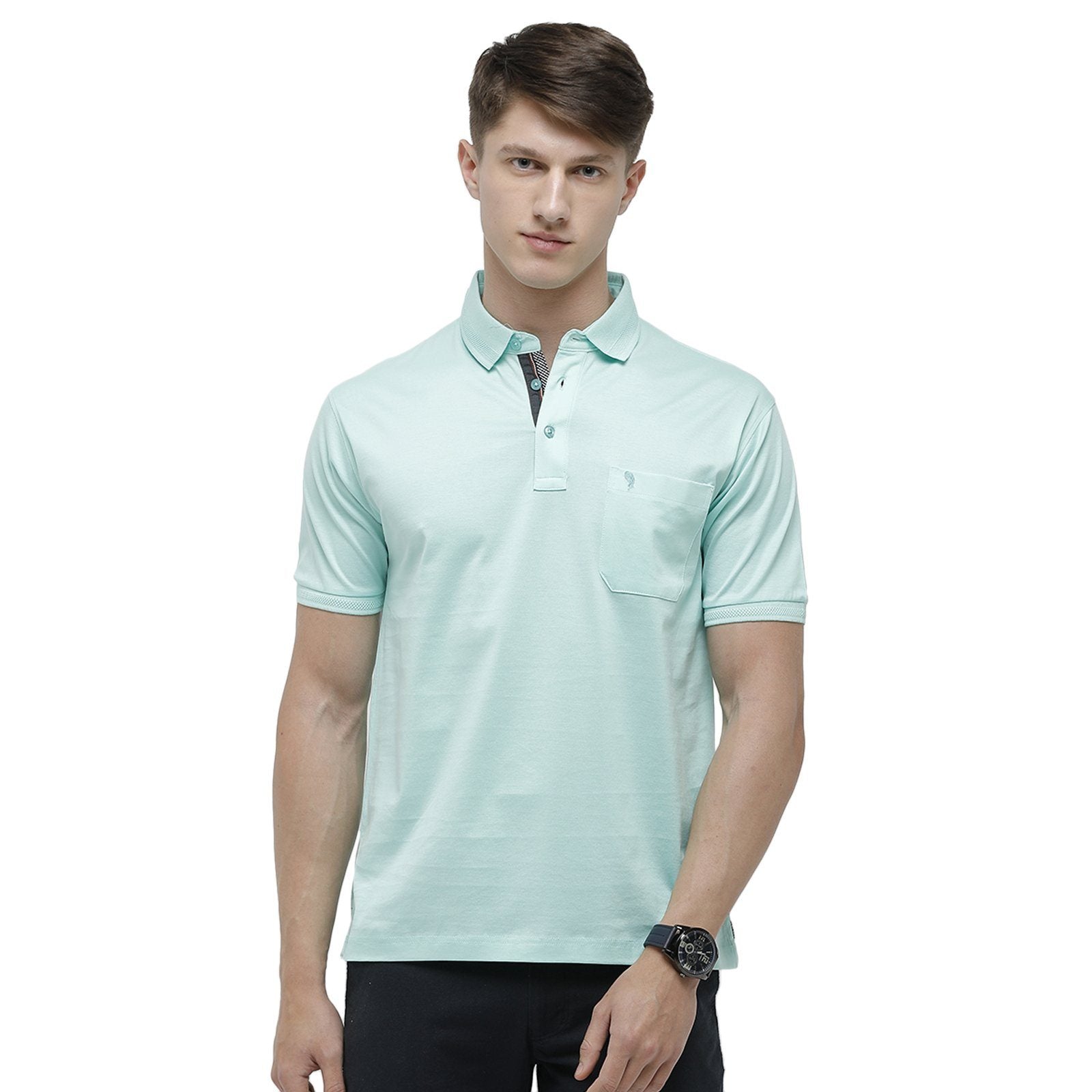 Swiss club Men's Polo Neck Half Sleeve Light Blue Cotton Regular Fit T-Shirt LUXOS-GREEN AQUA AF P T-shirt Swiss Club 