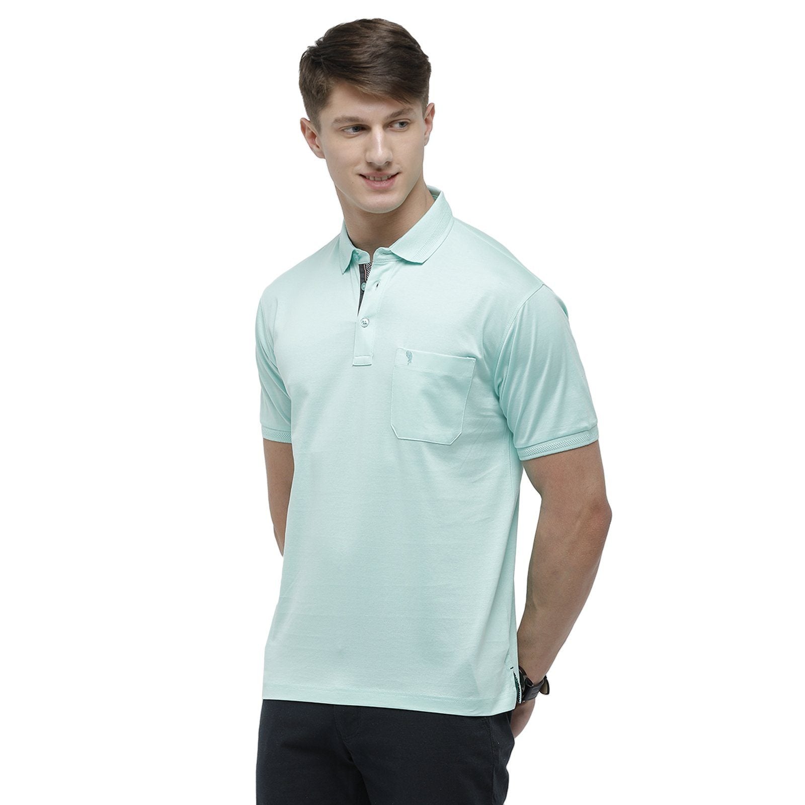 Swiss club Men's Polo Neck Half Sleeve Light Blue Cotton Regular Fit T-Shirt LUXOS-GREEN AQUA AF P T-shirt Swiss Club 