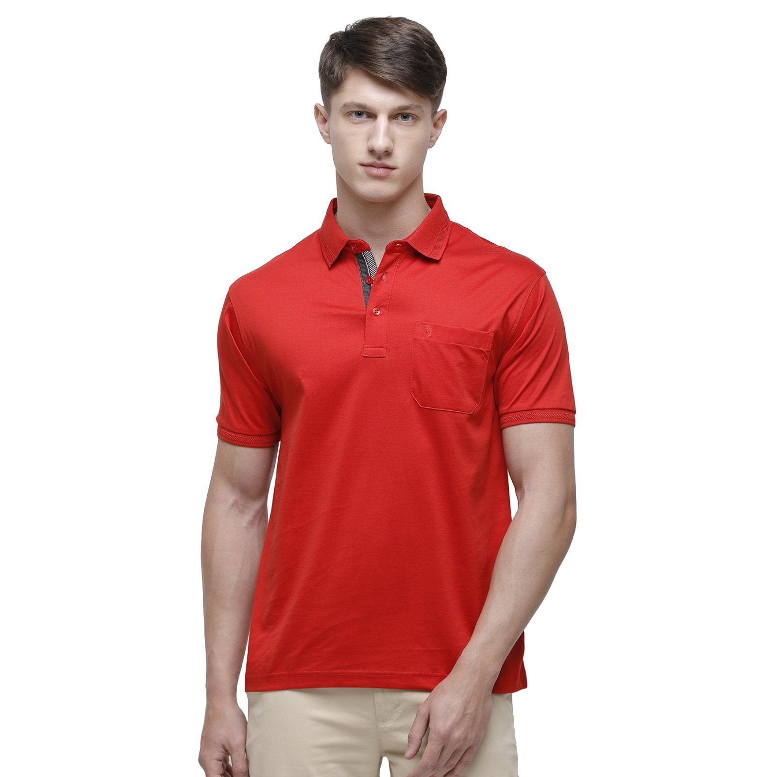 Swiss club Men's Polo Neck Half Sleeve Orange Cotton Regular Fit T-Shirt LUXOS-MOLTEN LAVA AF P T-shirt Swiss Club 
