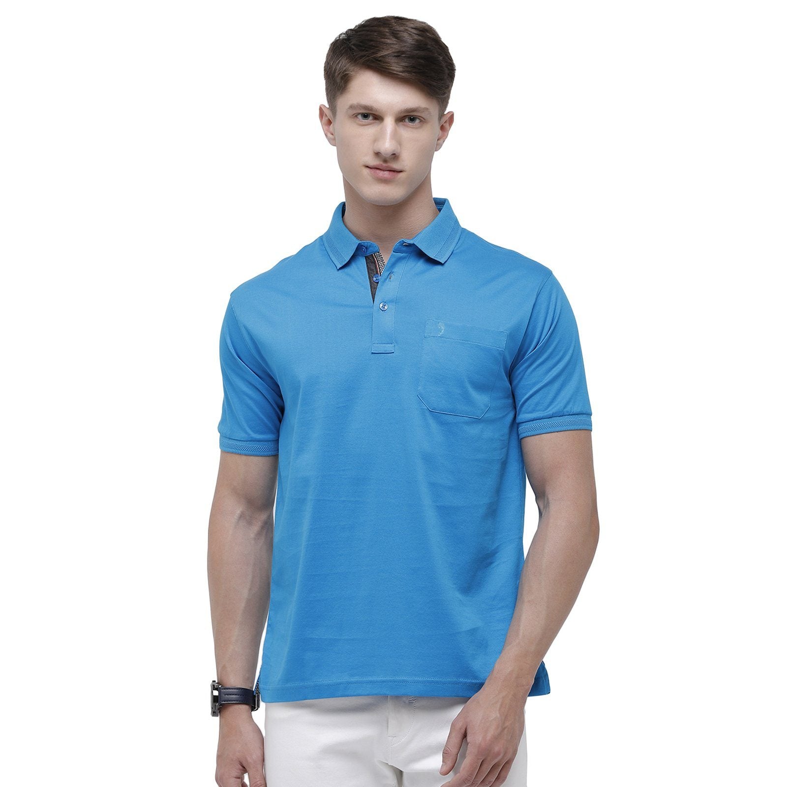 Swiss club Men's Polo Neck Half Sleeve Blue Cotton Regular Fit T-Shirt LUXOS-PRO BLUE AF P T-shirt Swiss Club 