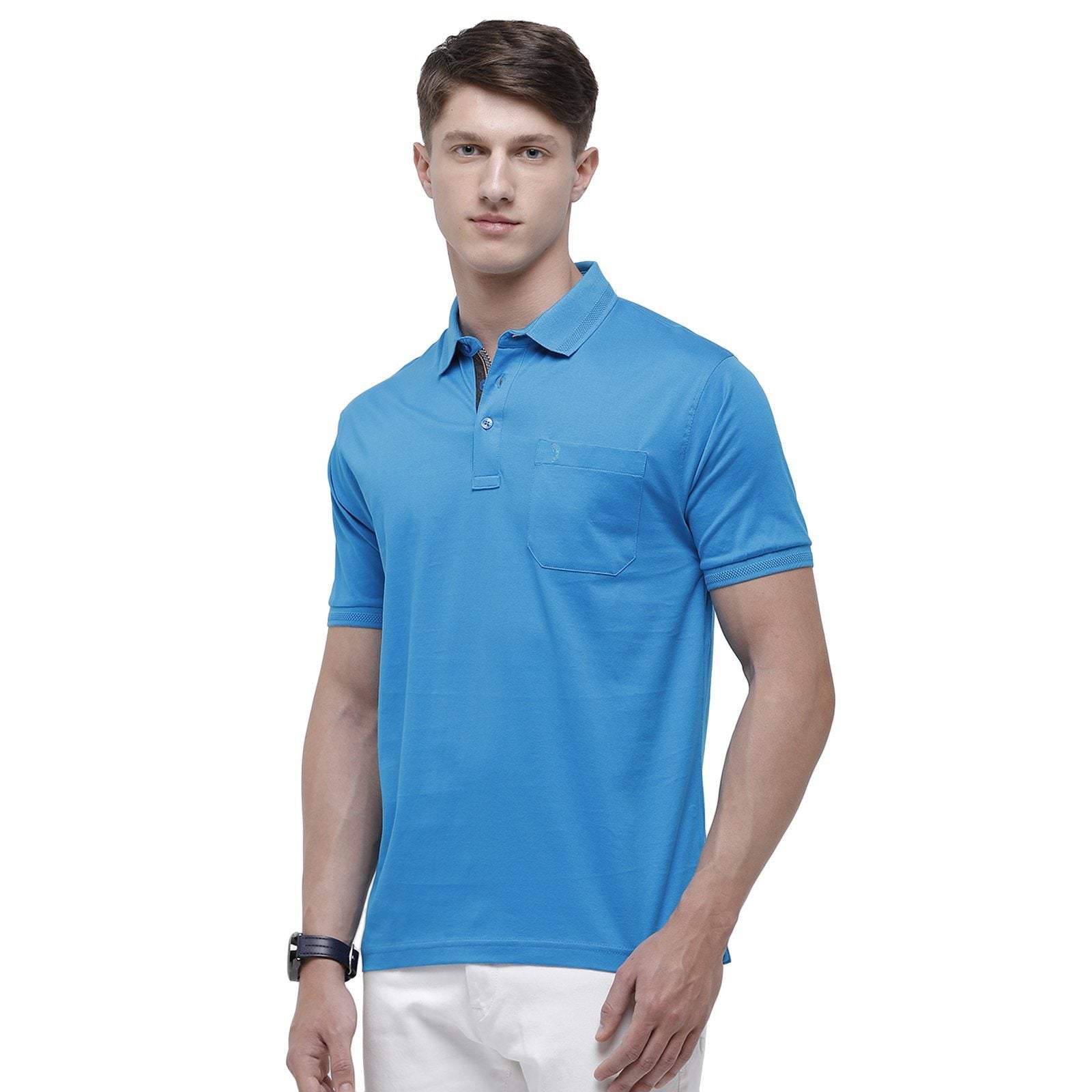 Swiss club Men's Polo Neck Half Sleeve Blue Cotton Regular Fit T-Shirt LUXOS-PRO BLUE AF P T-shirt Swiss Club 