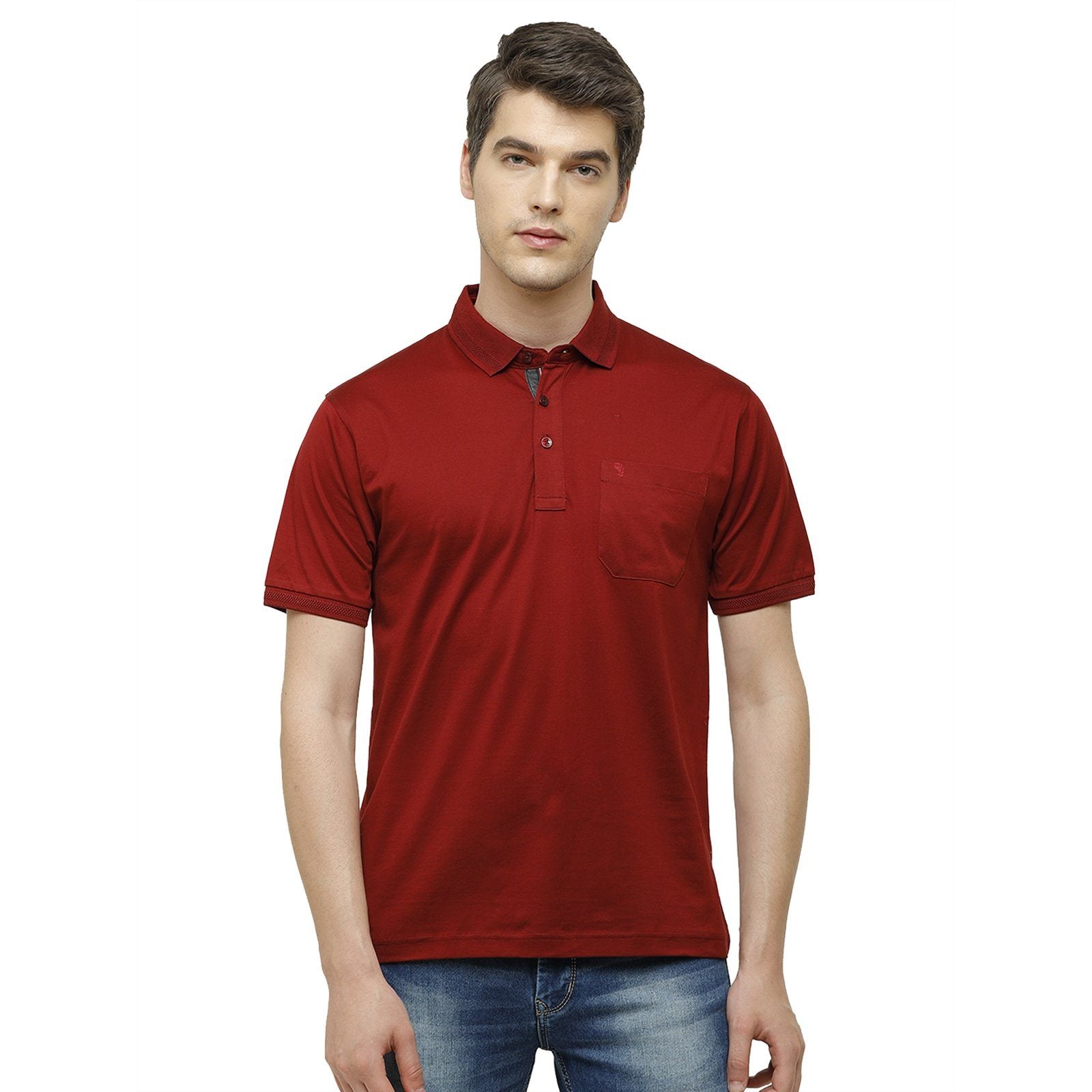 Swiss Club Men's Regular Fit Polo Collar Half Sleeve Solid Cotton Blend Maroon T-Shirt LUXOS-SYRAH AF P T-shirt Swiss Club 