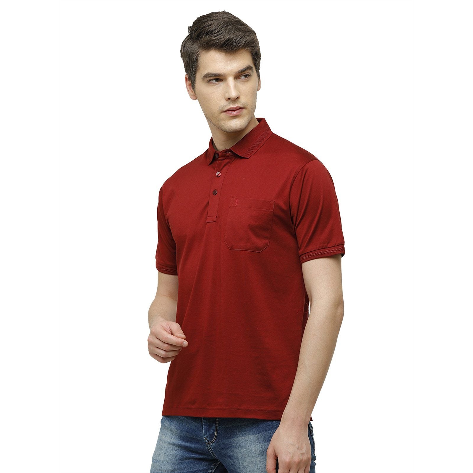 Swiss Club Men's Regular Fit Polo Collar Half Sleeve Solid Cotton Blend Maroon T-Shirt LUXOS-SYRAH AF P T-shirt Swiss Club 