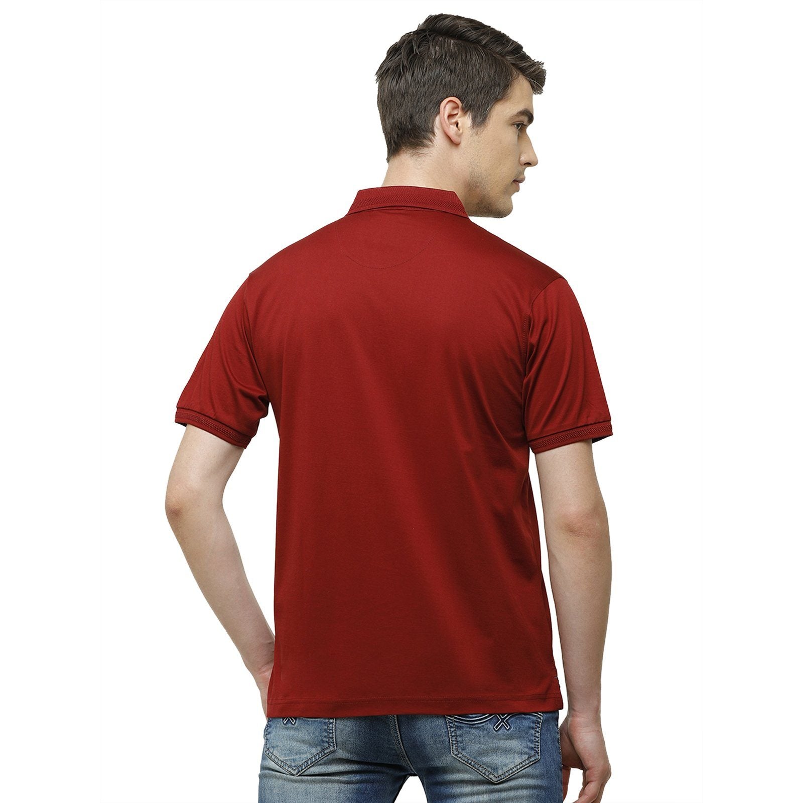 Swiss Club Men's Regular Fit Polo Collar Half Sleeve Solid Cotton Blend Maroon T-Shirt LUXOS-SYRAH AF P T-shirt Swiss Club 