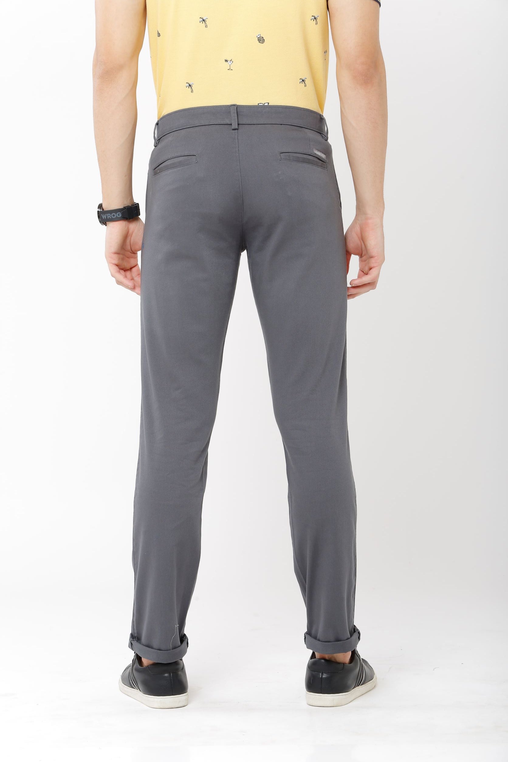 Classic Polo Mens 100% Cotton Solid Slim Fit Dark Grey Color Trousers - Eros D.Grey