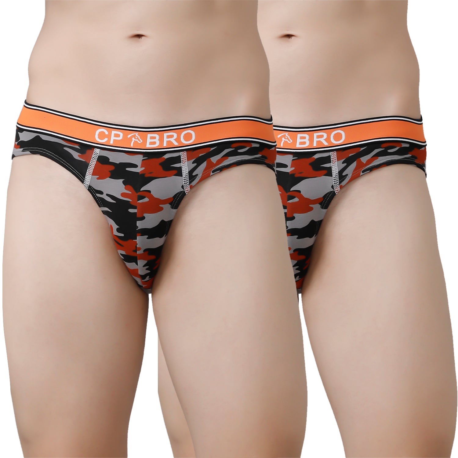CP BRO Men's Printed Briefs with Exposed Waistband Value Pack - Orange (Pack of 2)