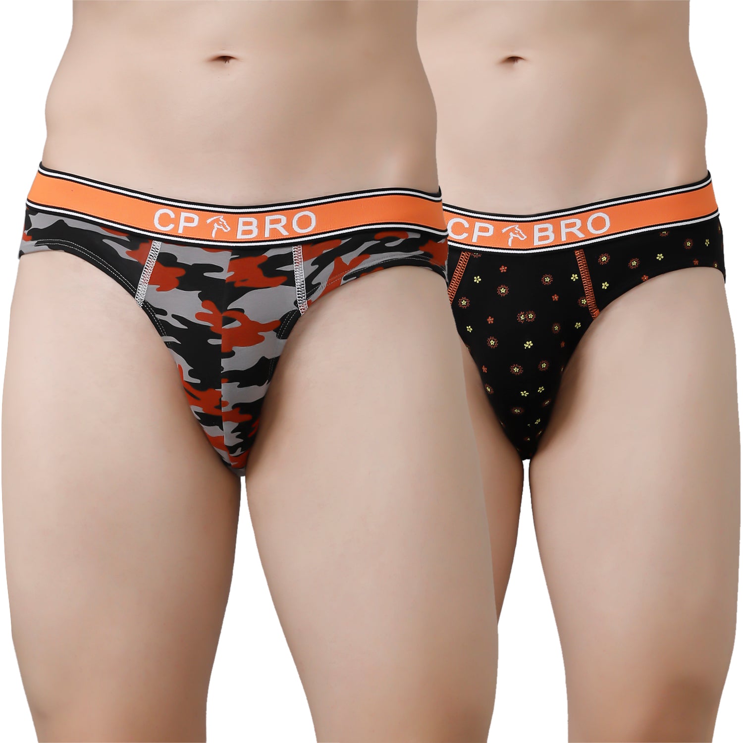 CP BRO Men's Printed Briefs with Exposed Waistband Value Pack - Orange & Black Dot (Pack of 2)