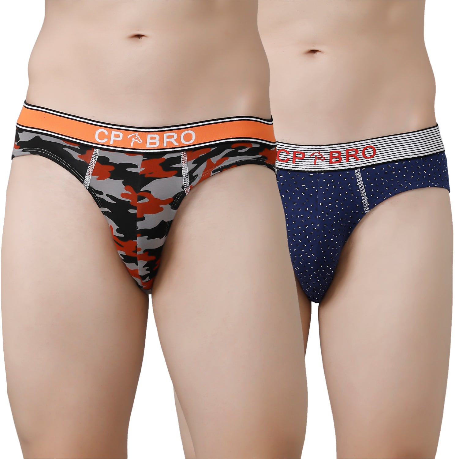 CP BRO Men's Printed Briefs with Exposed Waistband Value Pack - Orange & Navy Dot (Pack of 2)