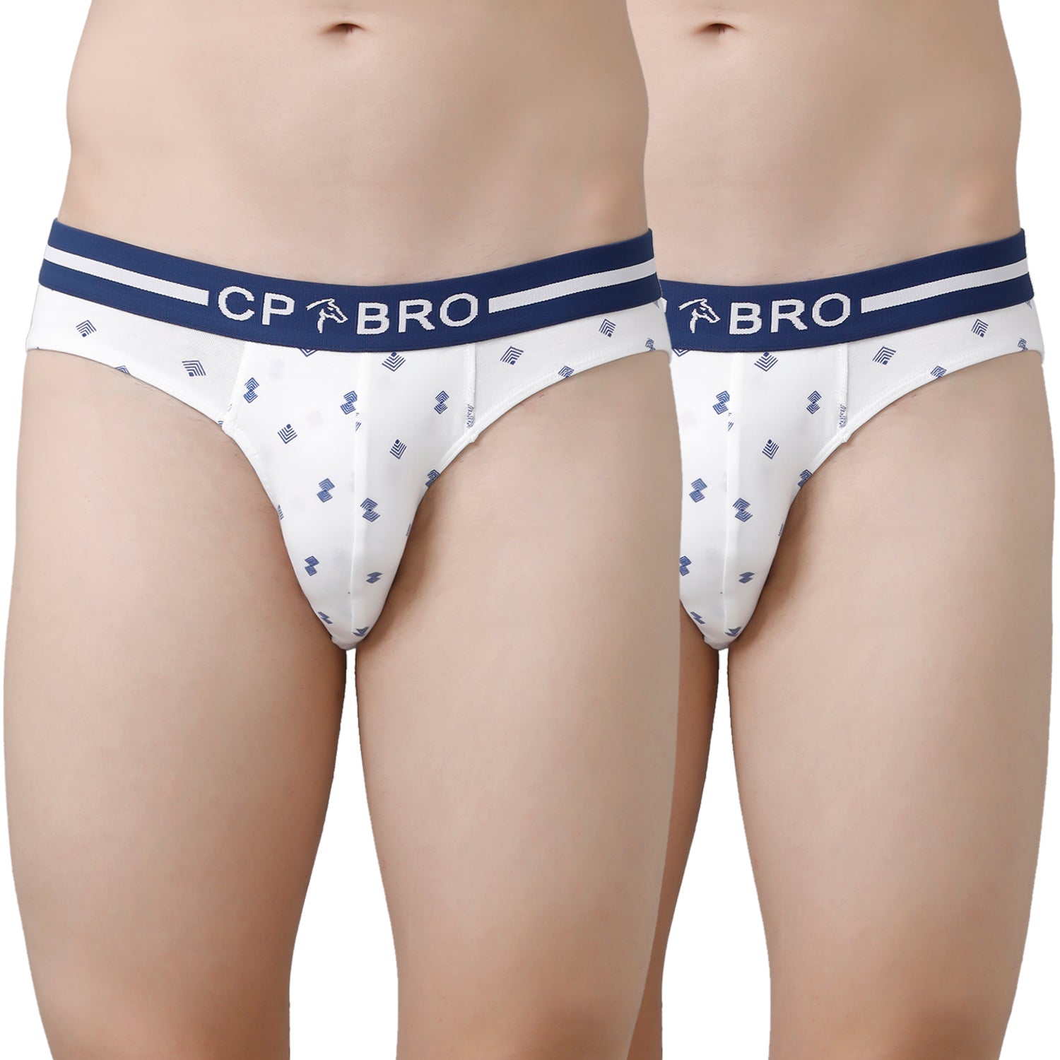 CP BRO Men's Printed Briefs with Exposed Waistband Value Pack - White (Pack of 2)