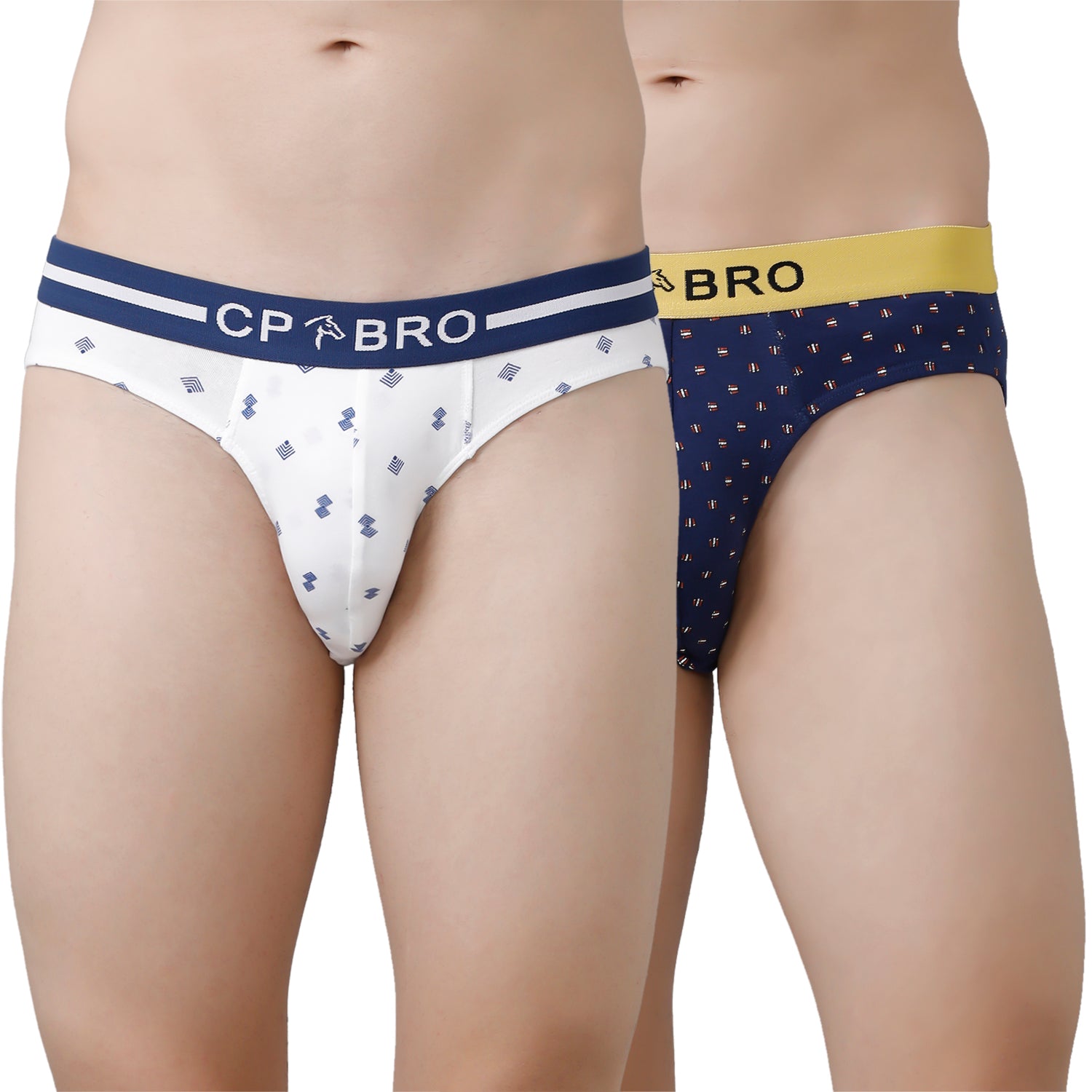 CP BRO Men's Printed Briefs with Exposed Waistband Value Pack - White & Navy (Pack of 2)