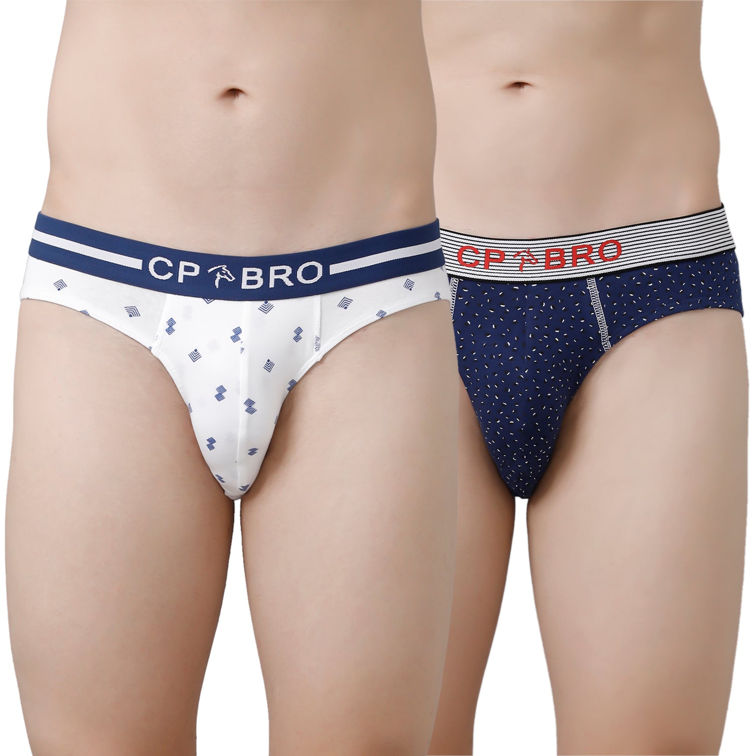 CP BRO Men's Printed Briefs with Exposed Waistband Value Pack - White & Navy Dot (Pack of 2)