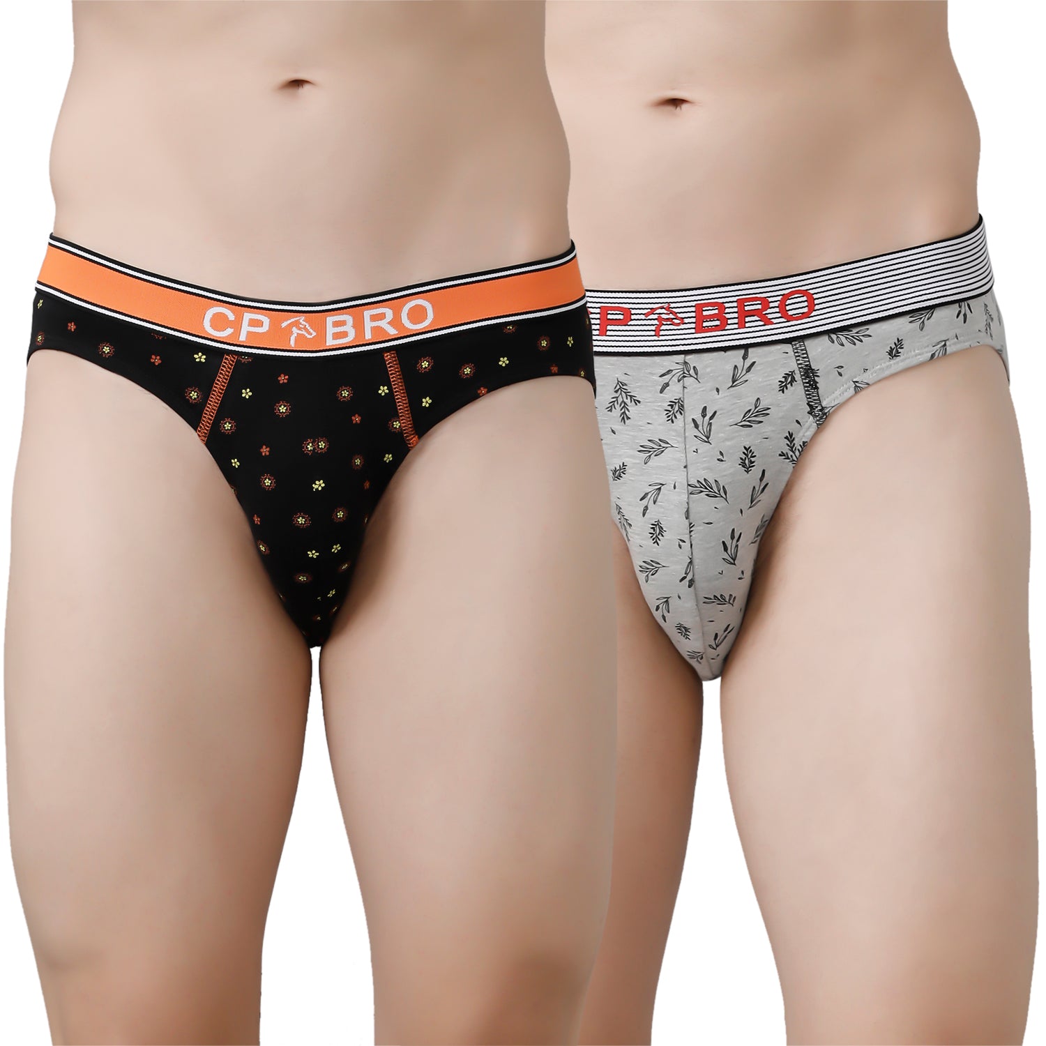 CP BRO Men's Printed Briefs with Exposed Waistband Value Pack - Black Dot & Grey (Pack of 2)