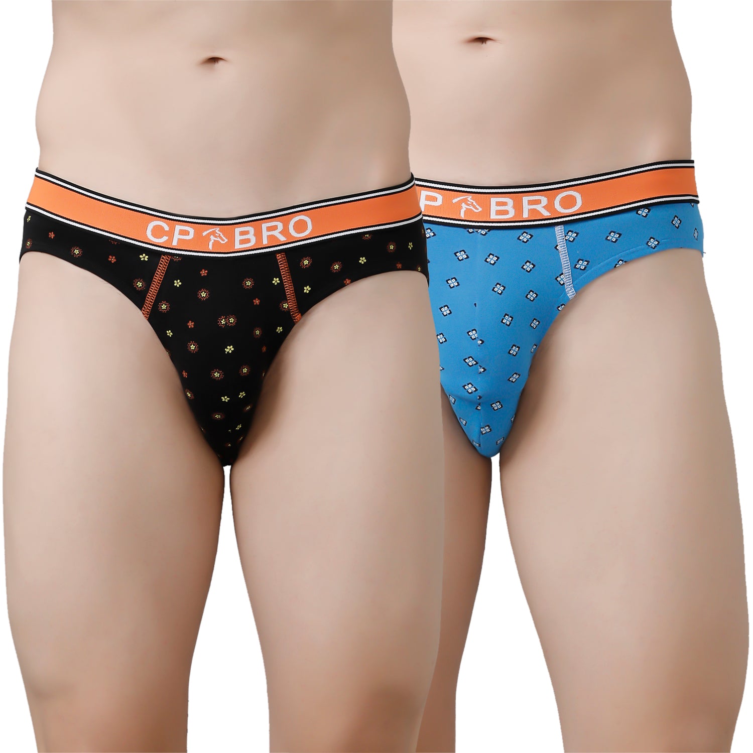 CP BRO Men's Printed Briefs with Exposed Waistband Value Pack - Black Dot & Blue (Pack of 2)