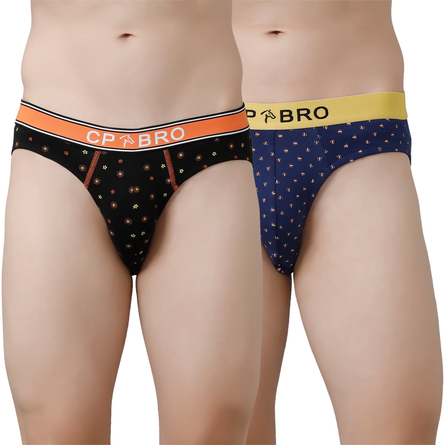 CP BRO Men's Printed Briefs with Exposed Waistband Value Pack - Black Dot & Navy (Pack of 2)