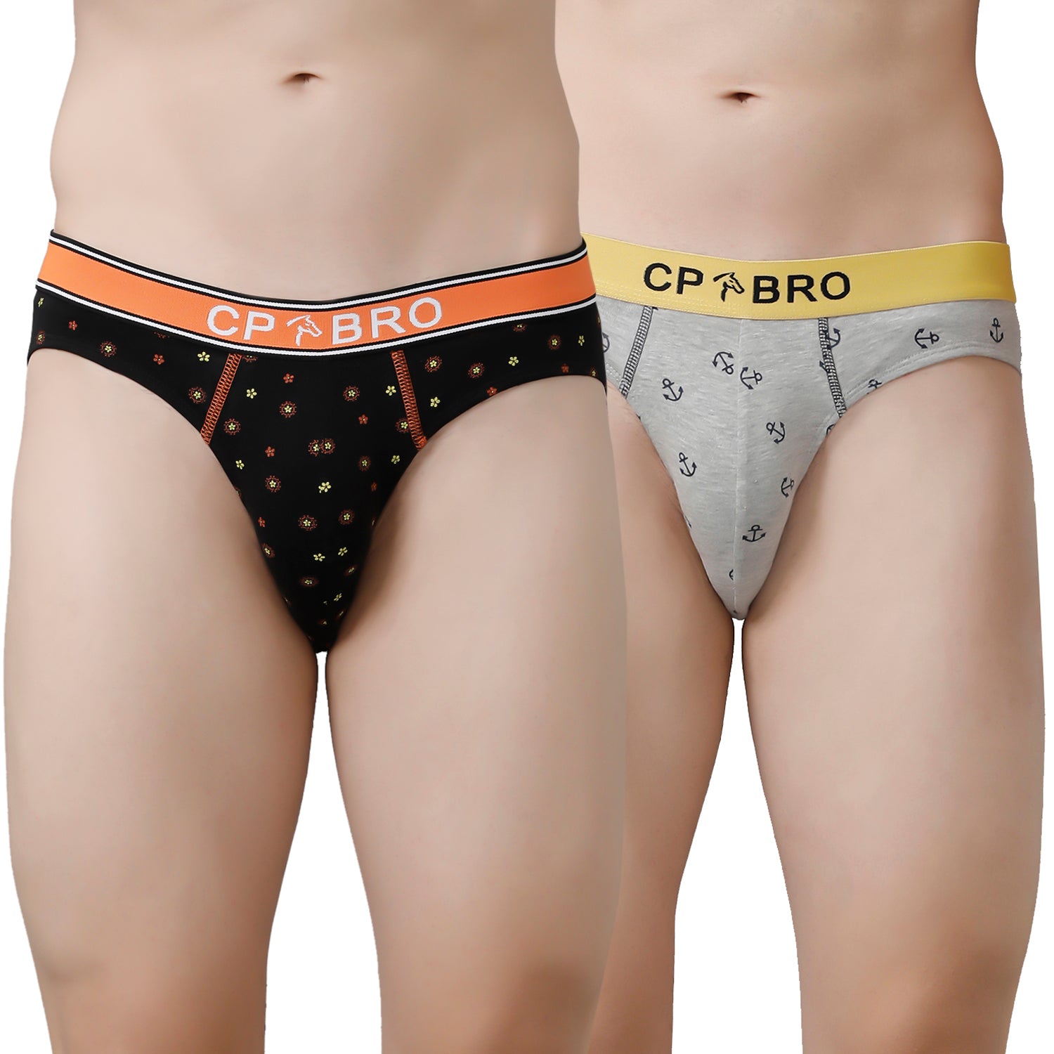 CP BRO Men's Printed Briefs with Exposed Waistband Value Pack - Black Dot & Grey Anchor (Pack of 2)