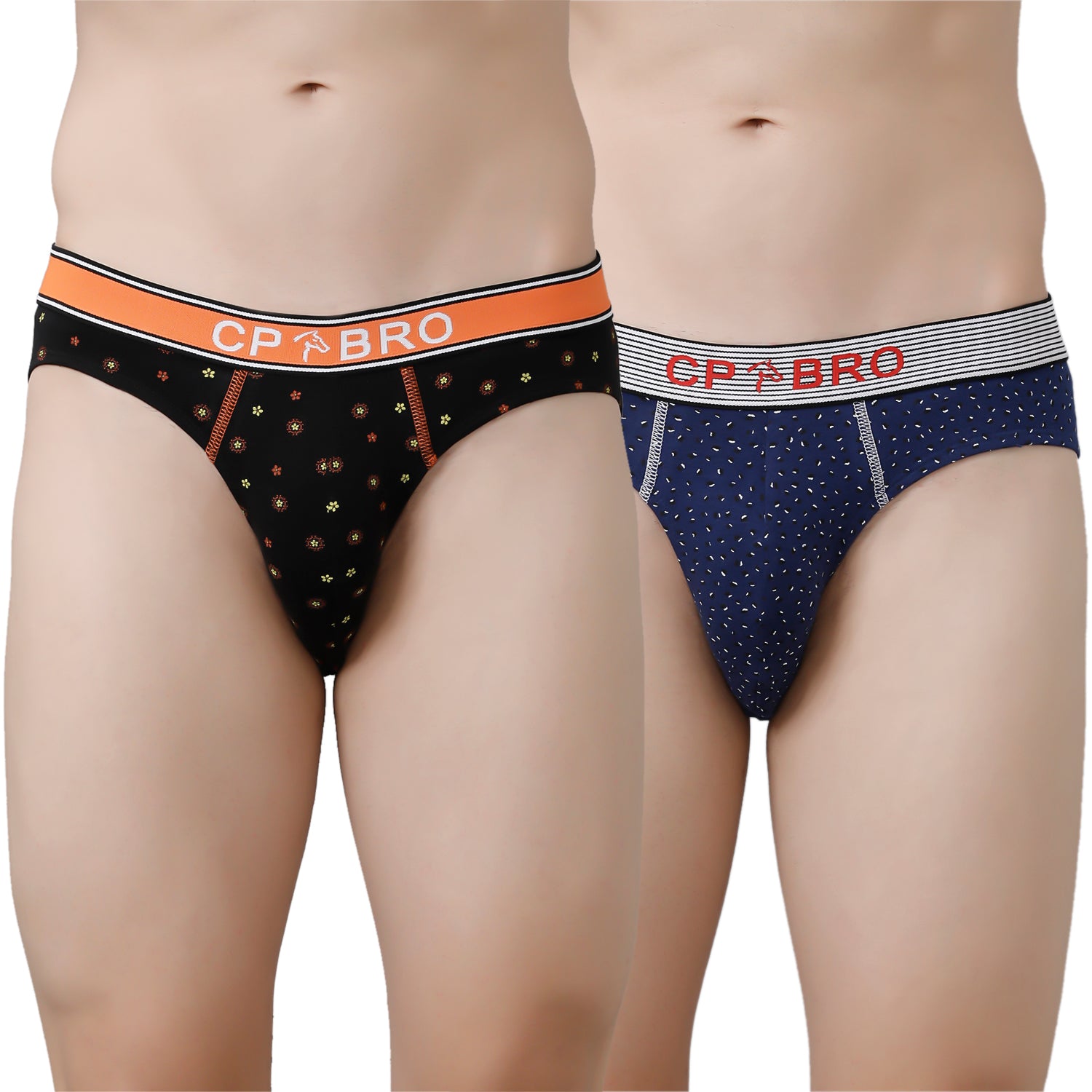 CP BRO Men's Printed Briefs with Exposed Waistband Value Pack - Black Dot & Navy Dot (Pack of 2)