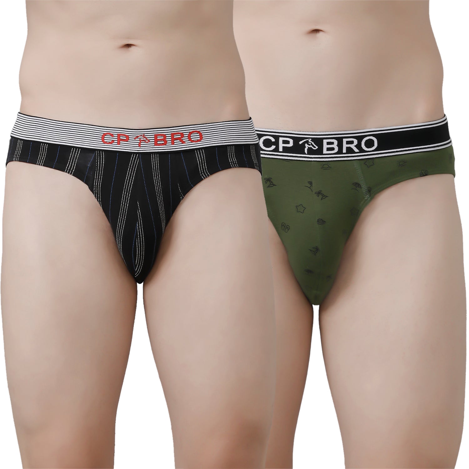CP BRO Men's Printed Briefs with Exposed Waistband Value Pack Black